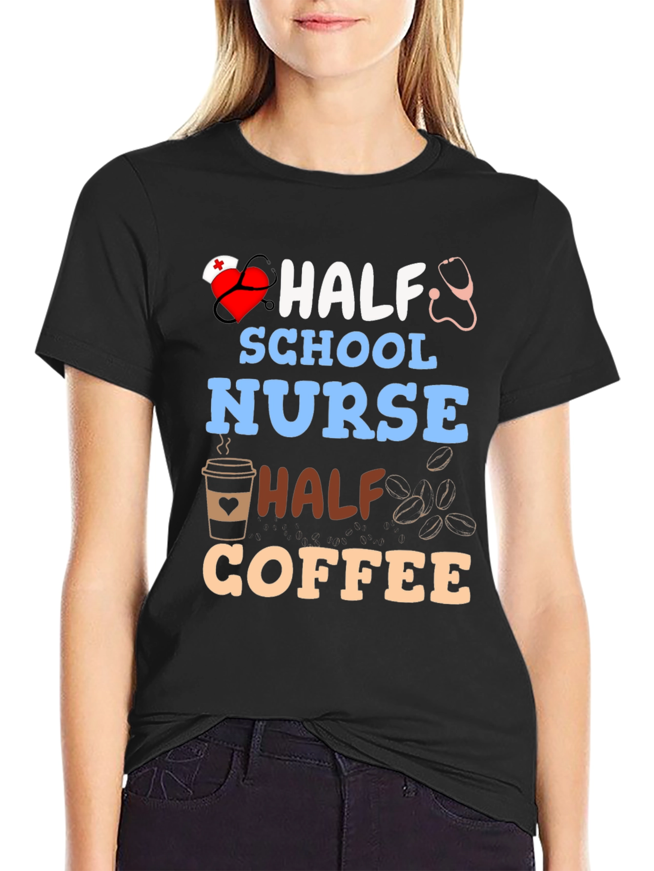 Half School Nurse Half Coffee Graphic T-Shirt