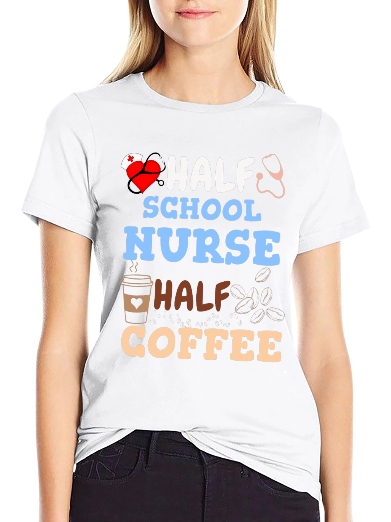 Half School Nurse Half Coffee Graphic T-Shirt