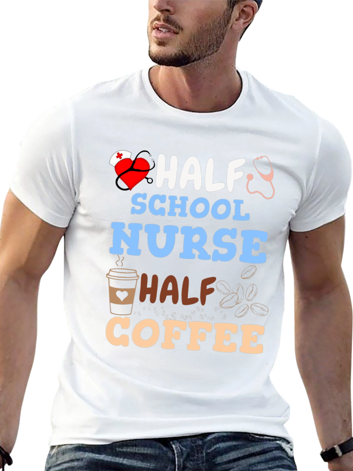 Half School Nurse Half Coffee Graphic T-Shirt