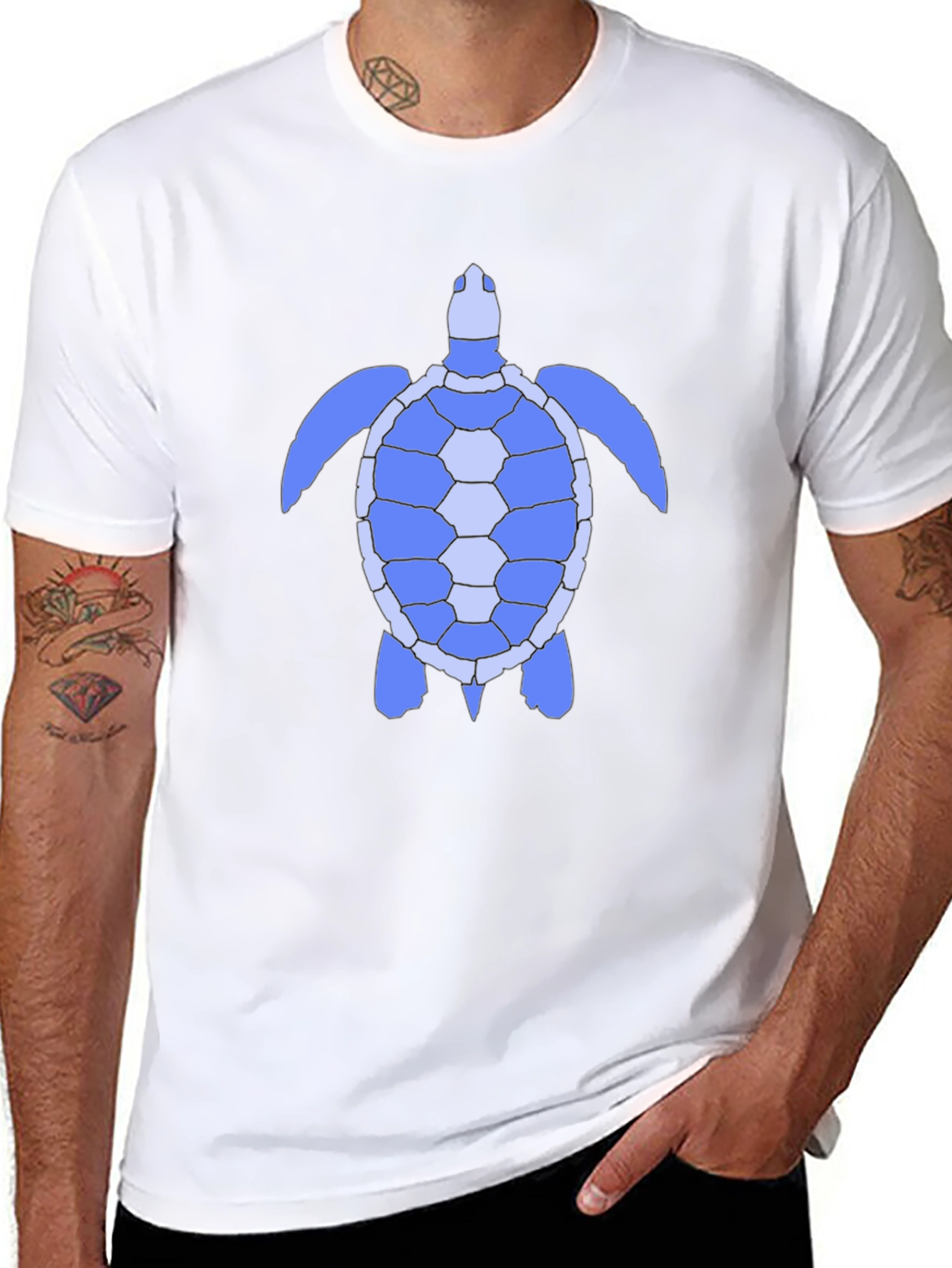 Blue Sea Turtle Graphic Tee - Black Cotton Shirt