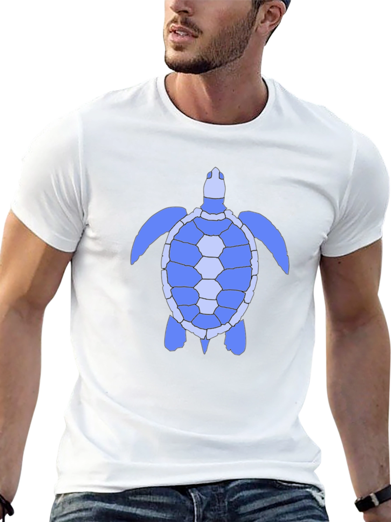 Blue Sea Turtle Graphic Tee - Black Cotton Shirt