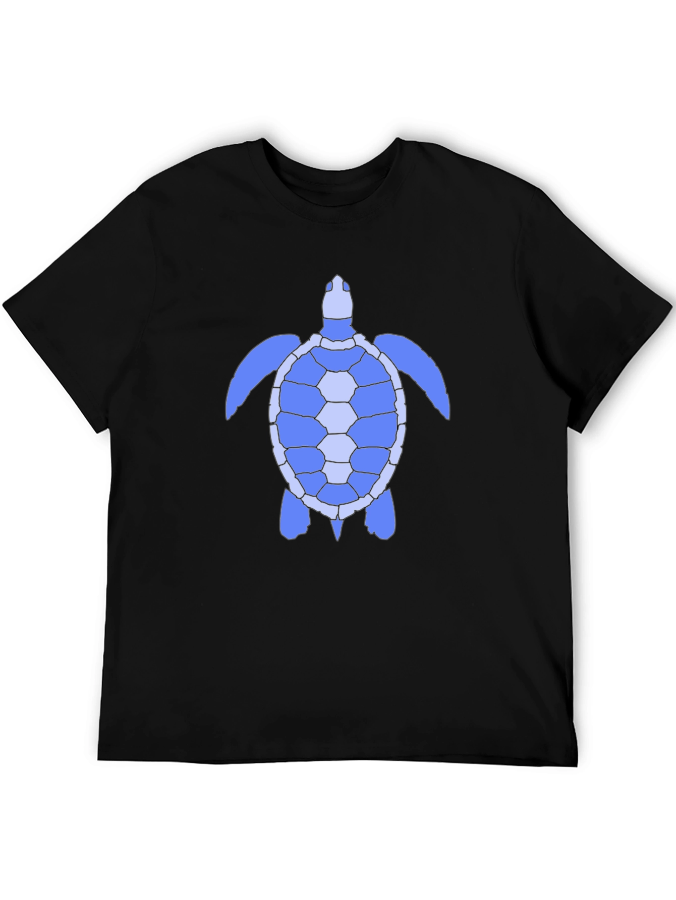 Blue Sea Turtle Graphic Tee - Black Cotton Shirt