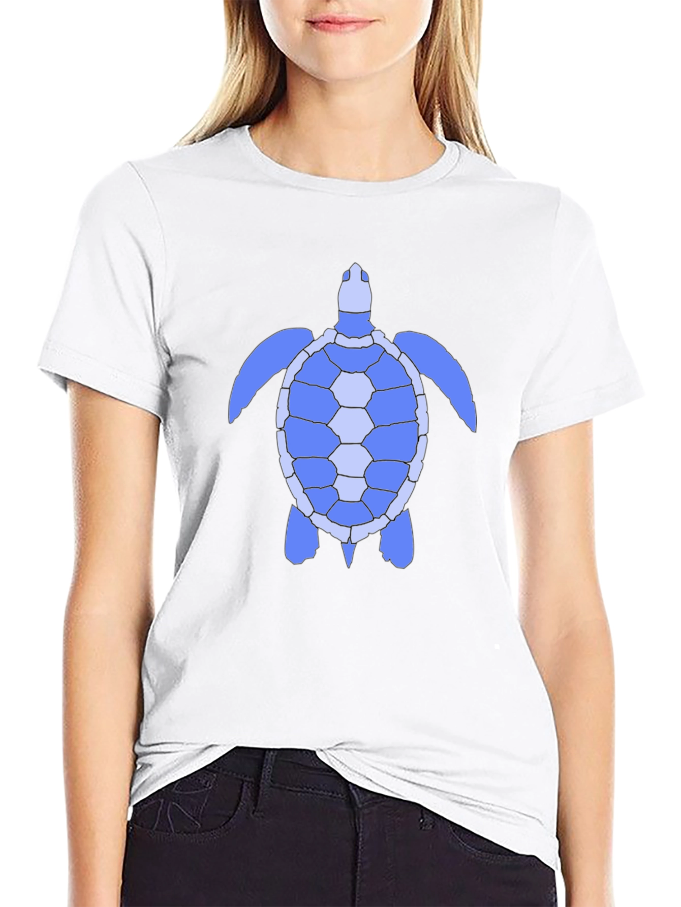 Blue Sea Turtle Graphic Tee - Black Cotton Shirt