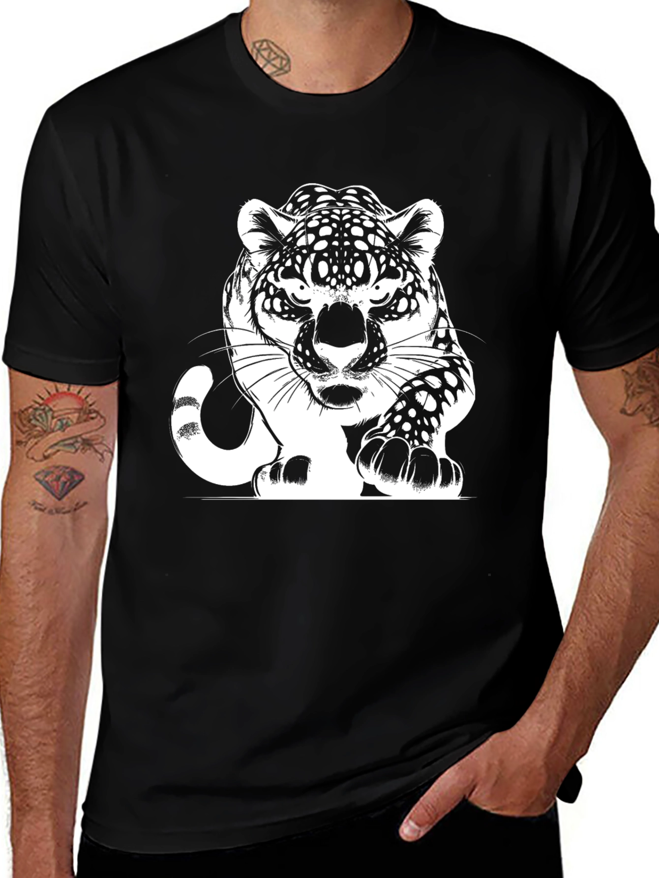 Bold Black Tee with Striking Jaguar Graphic