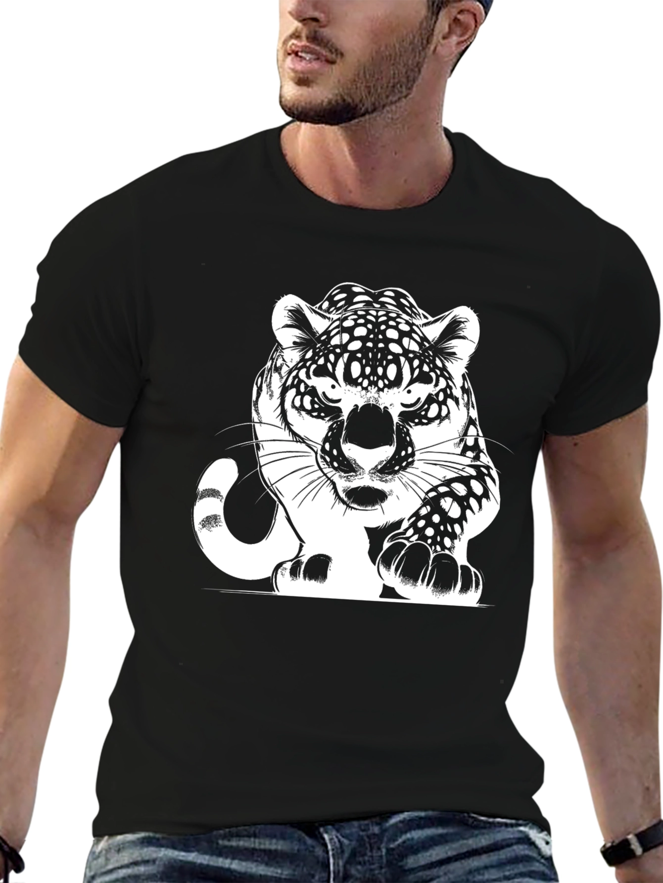 Bold Black Tee with Striking Jaguar Graphic