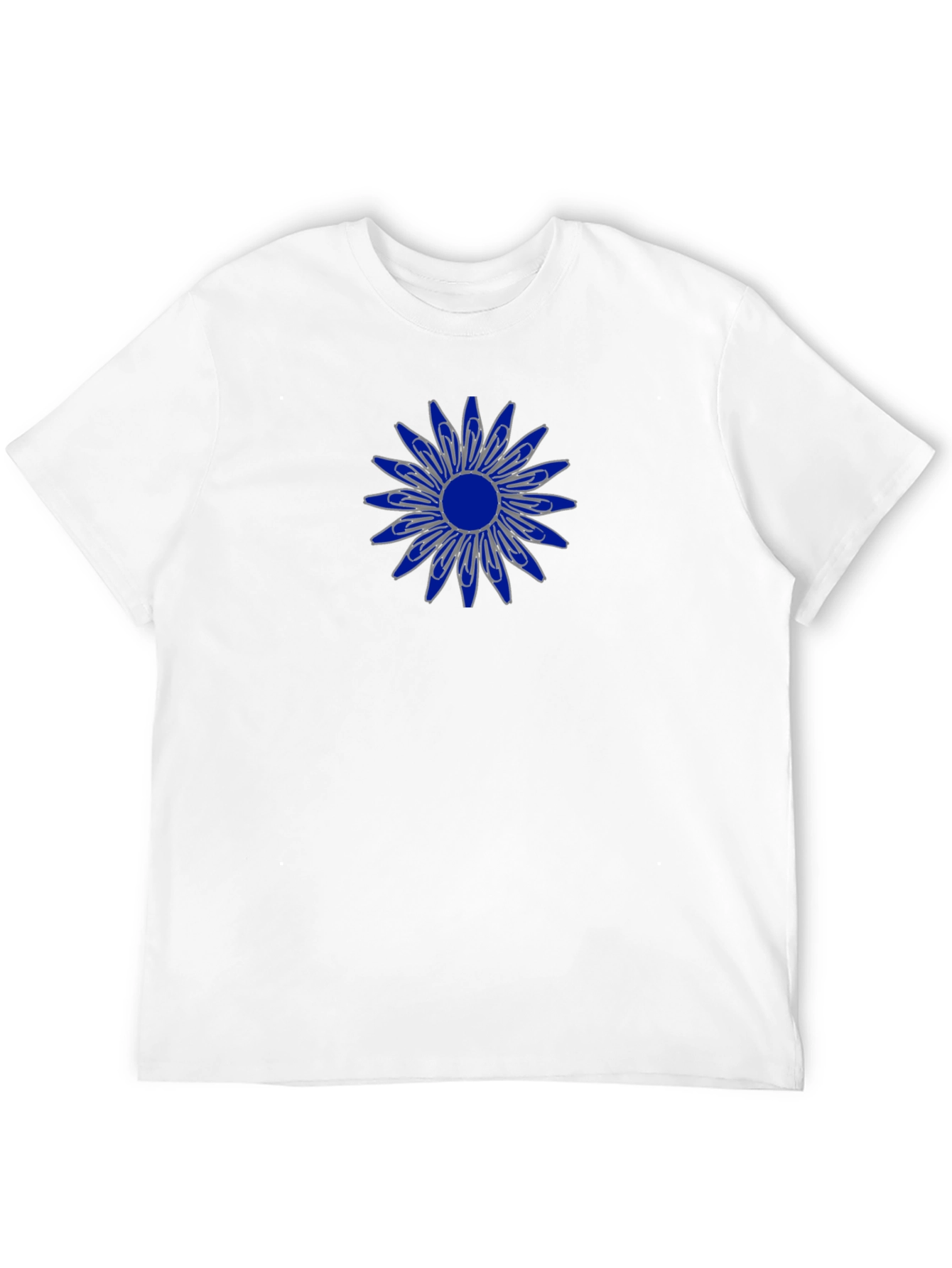 Mens Black T-Shirt with Blue Flower Design