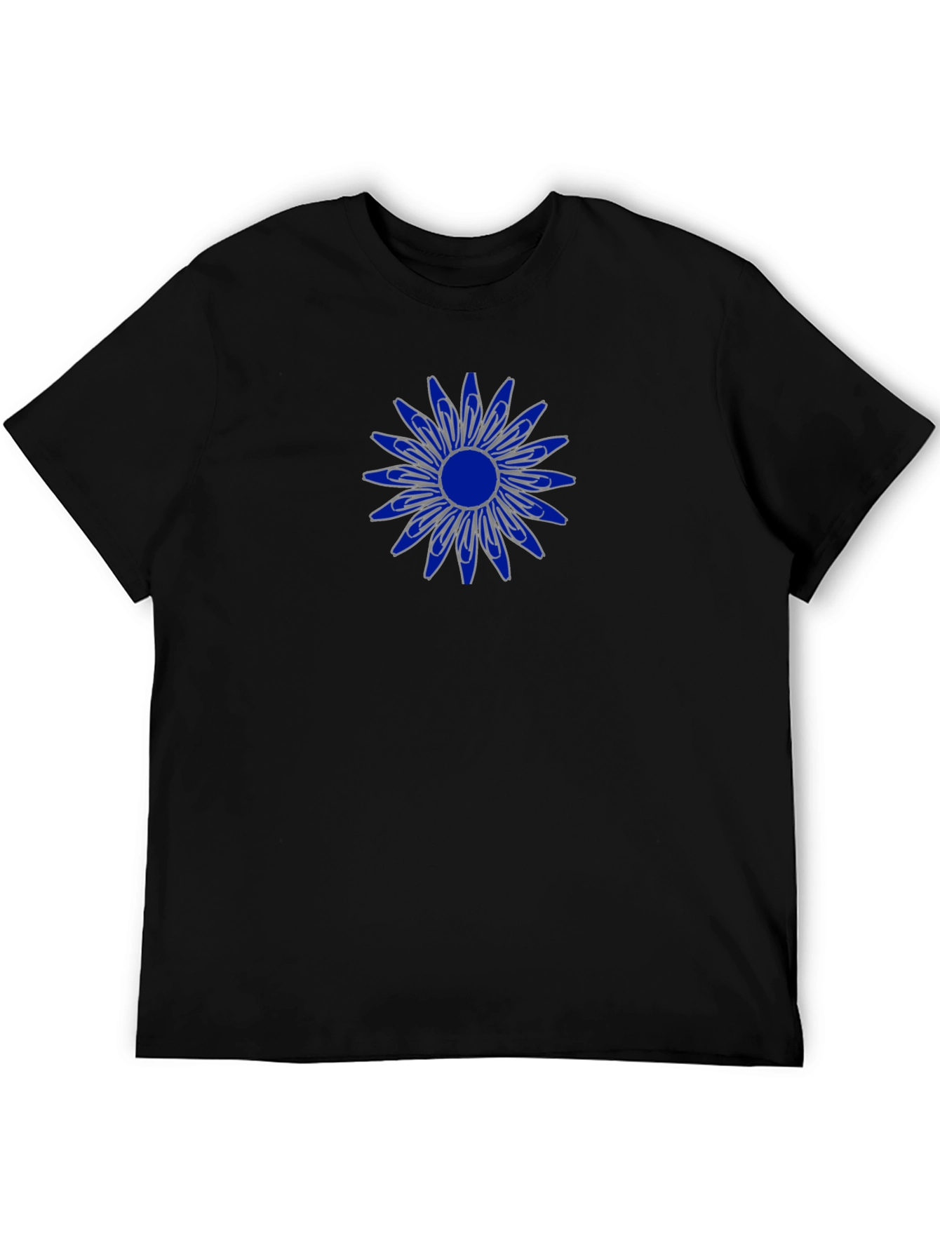 Mens Black T-Shirt with Blue Flower Design
