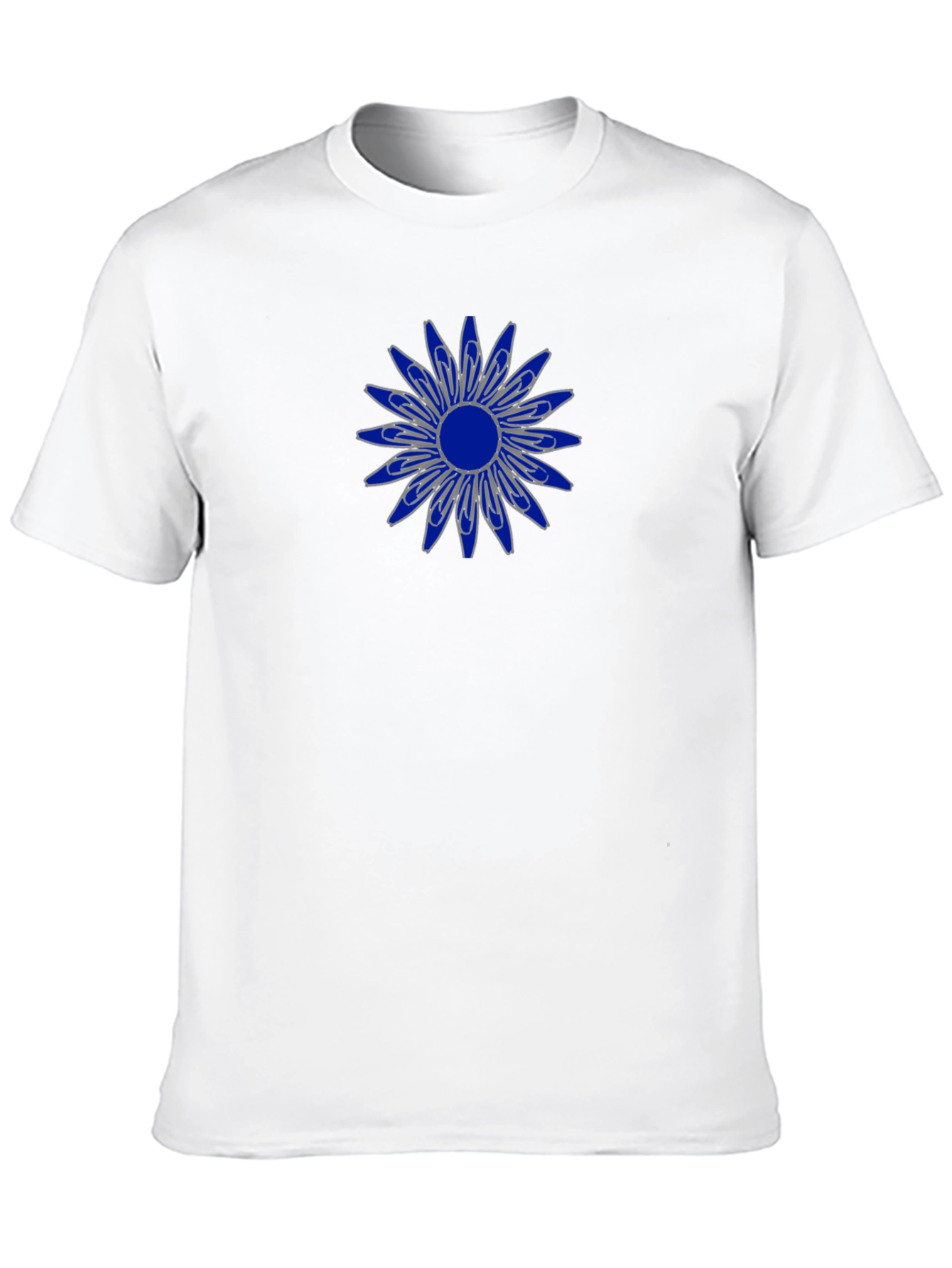 Mens Black T-Shirt with Blue Flower Design