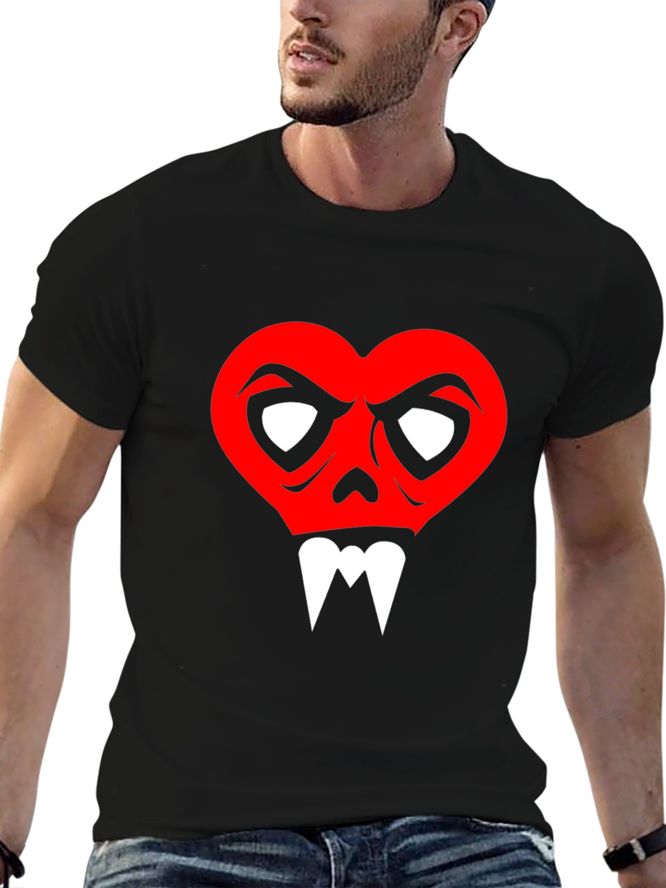 Heart Skull Graphic Tee - Mens Black T-Shirt