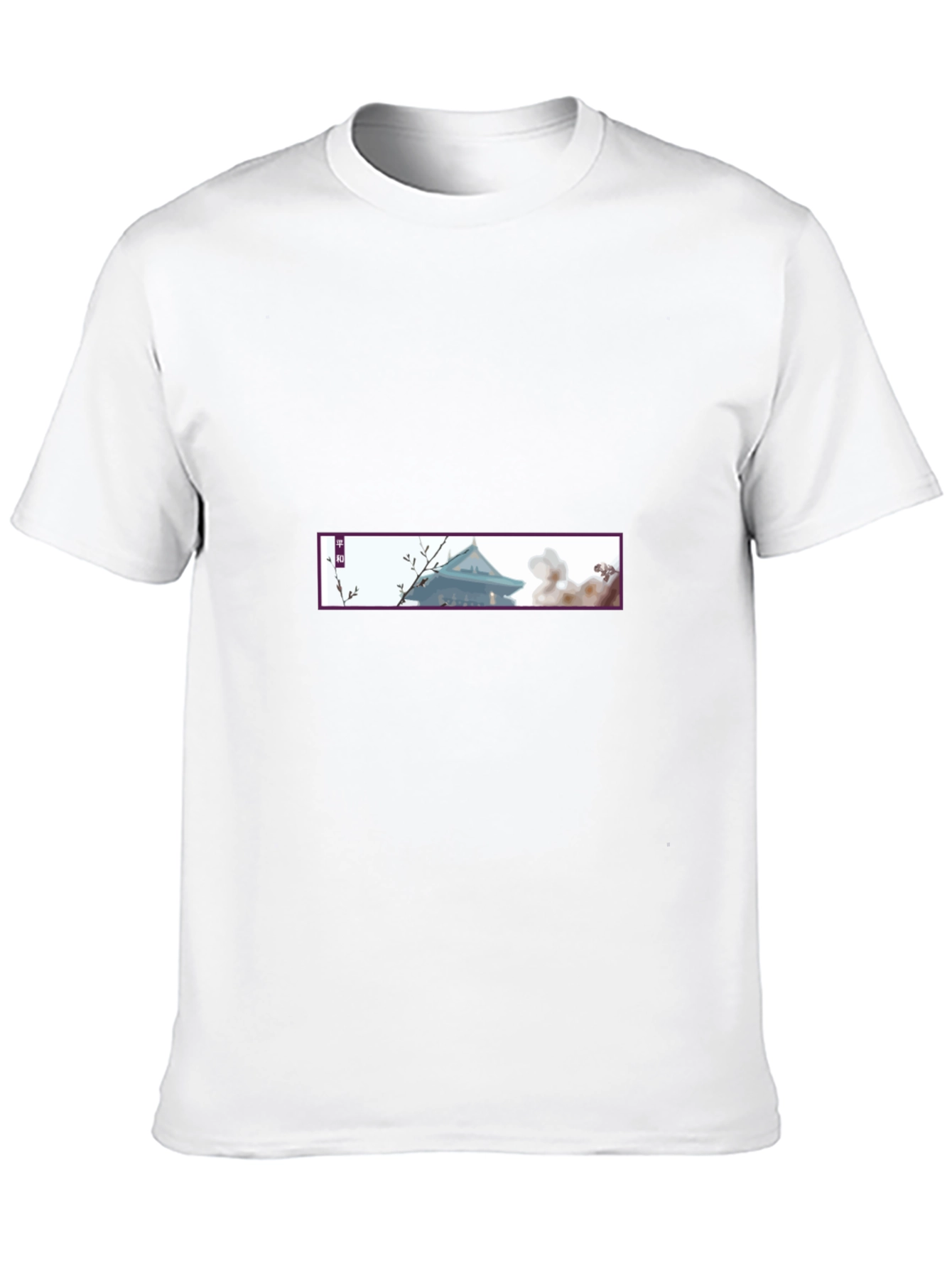 Black Tee with Asian-Inspired Temple Design