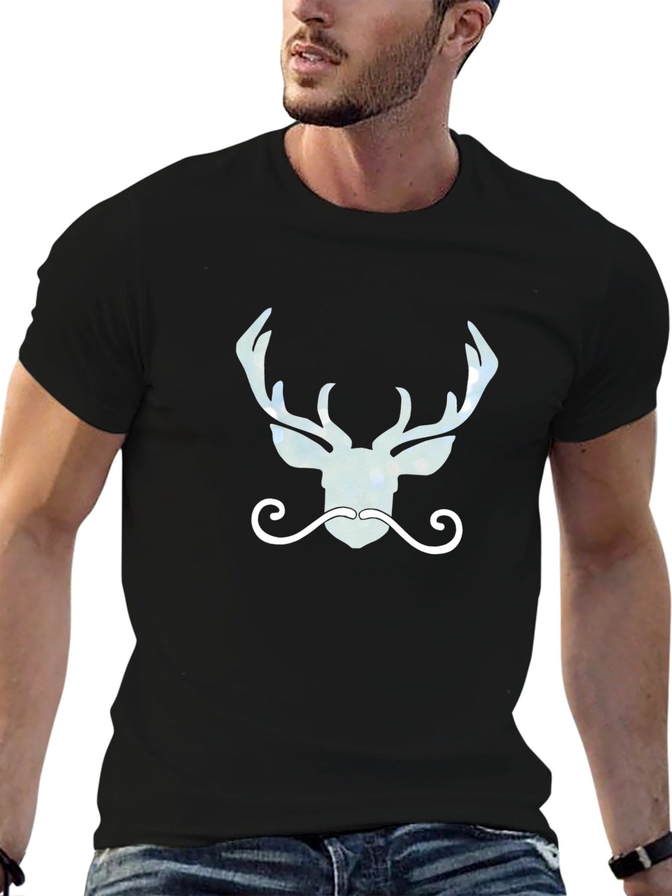 Stylish Deer Antler Graphic Tee - Mens Black T-Shirt