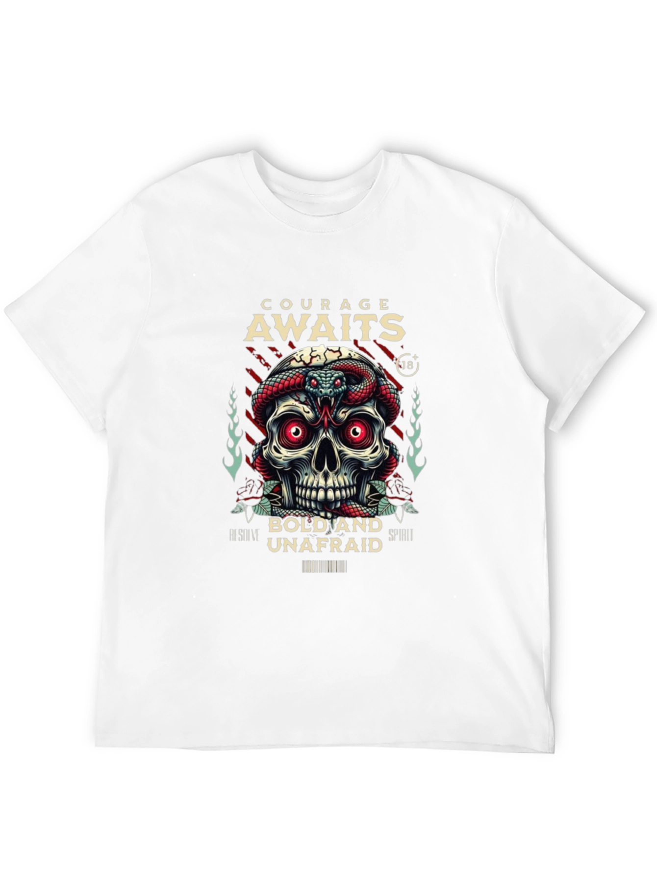 Courage Awaits Graphic Tee - Skull & Snake Design