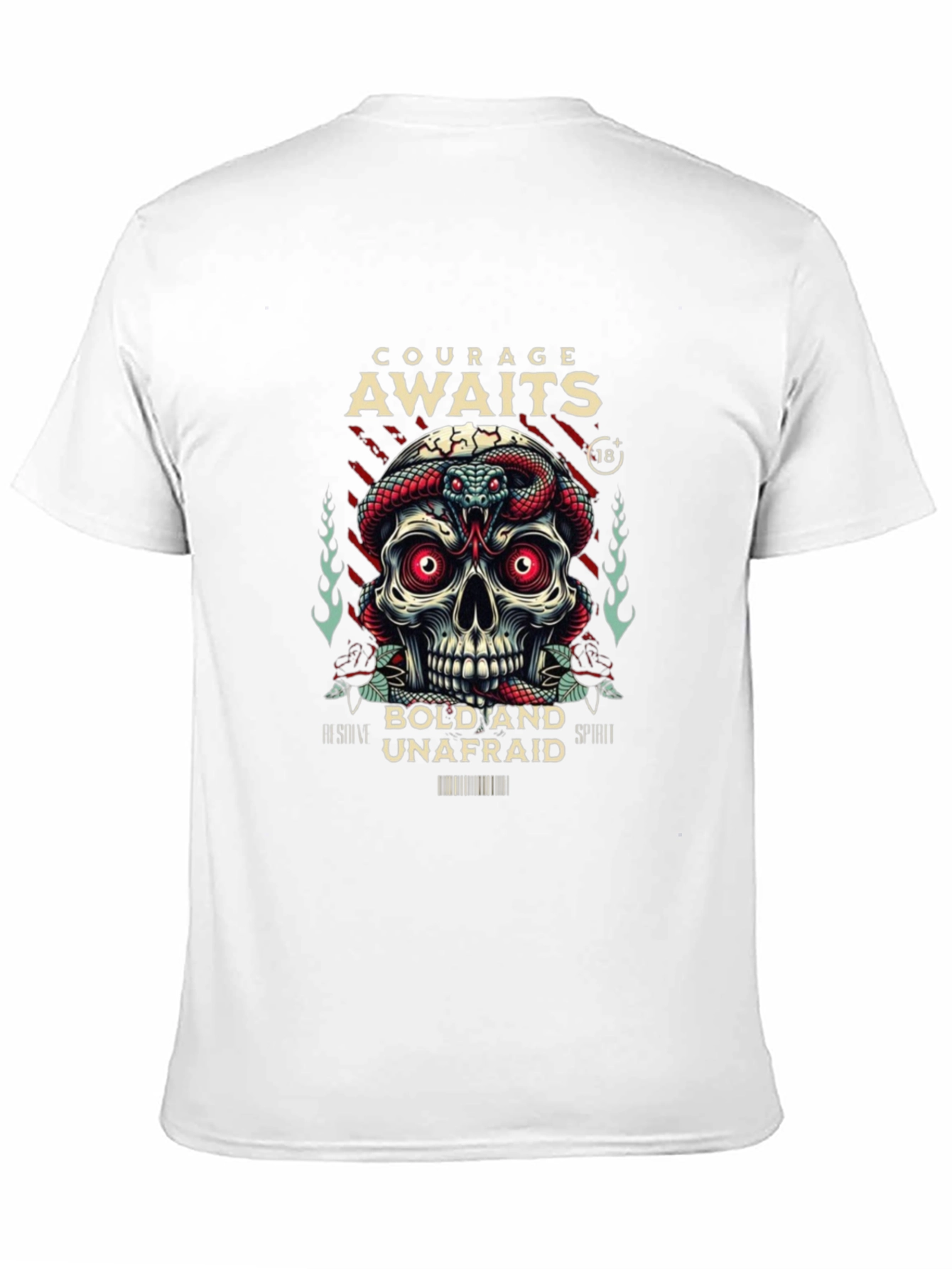 Courage Awaits Graphic Tee - Skull & Snake Design