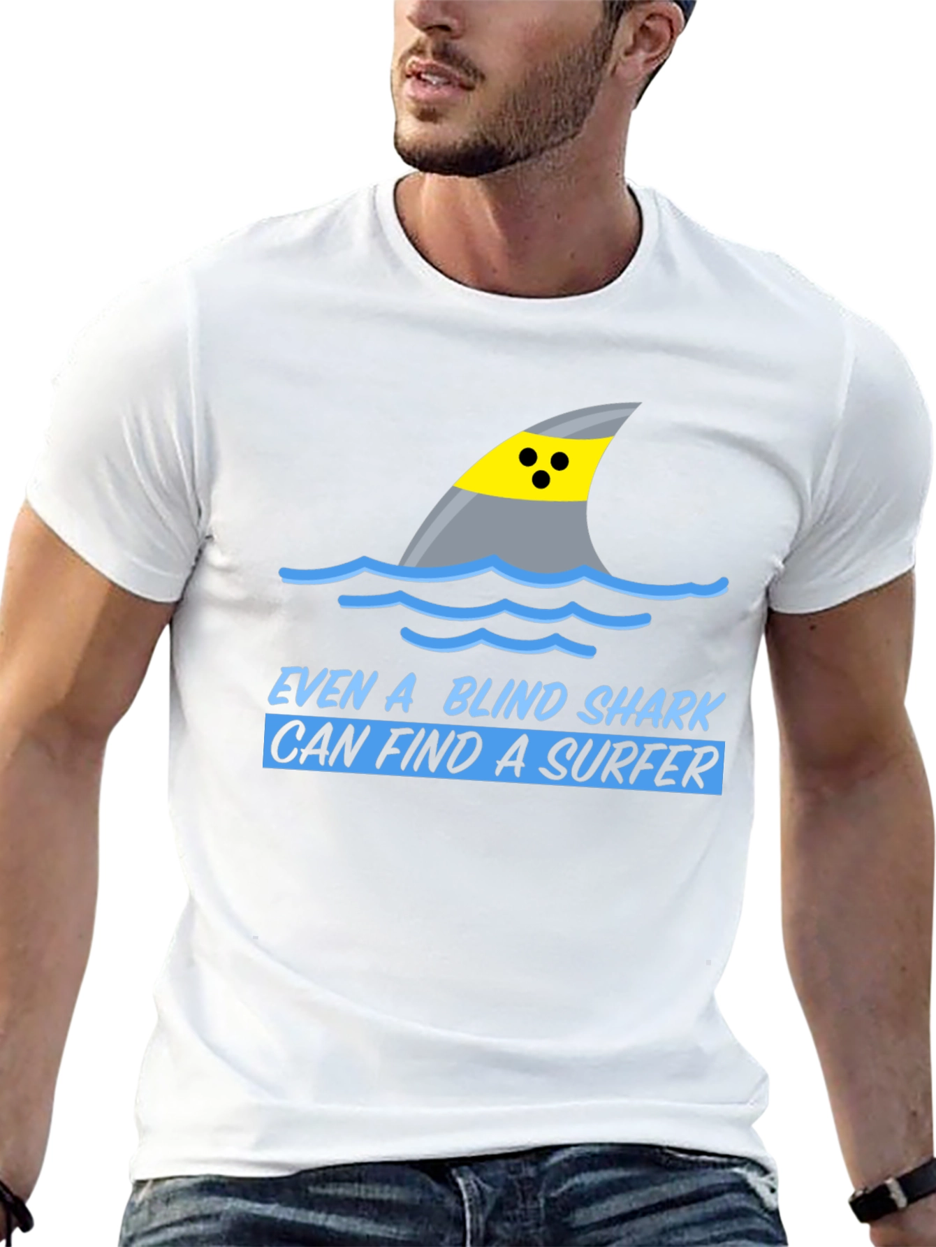 Blind Shark Surfer Humor Graphic T-Shirt