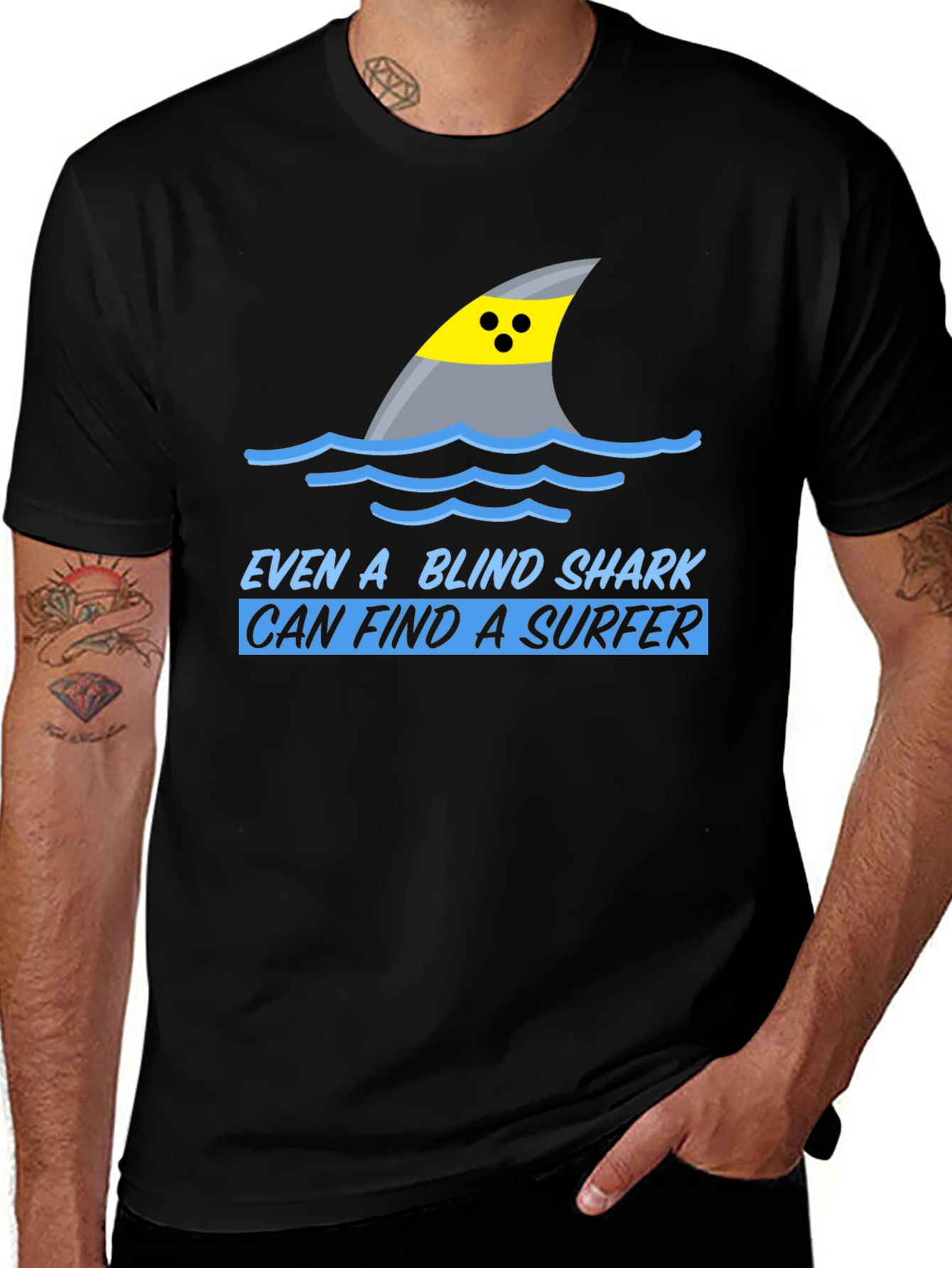 Blind Shark Surfer Humor Graphic T-Shirt