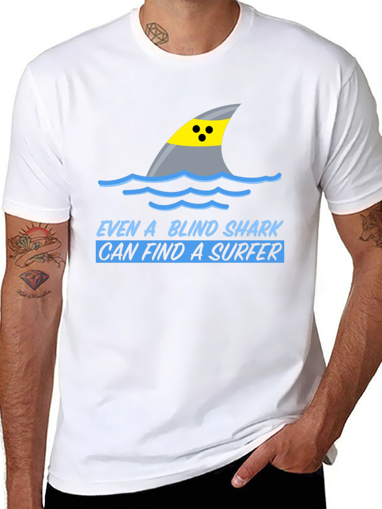 Blind Shark Surfer Humor Graphic T-Shirt