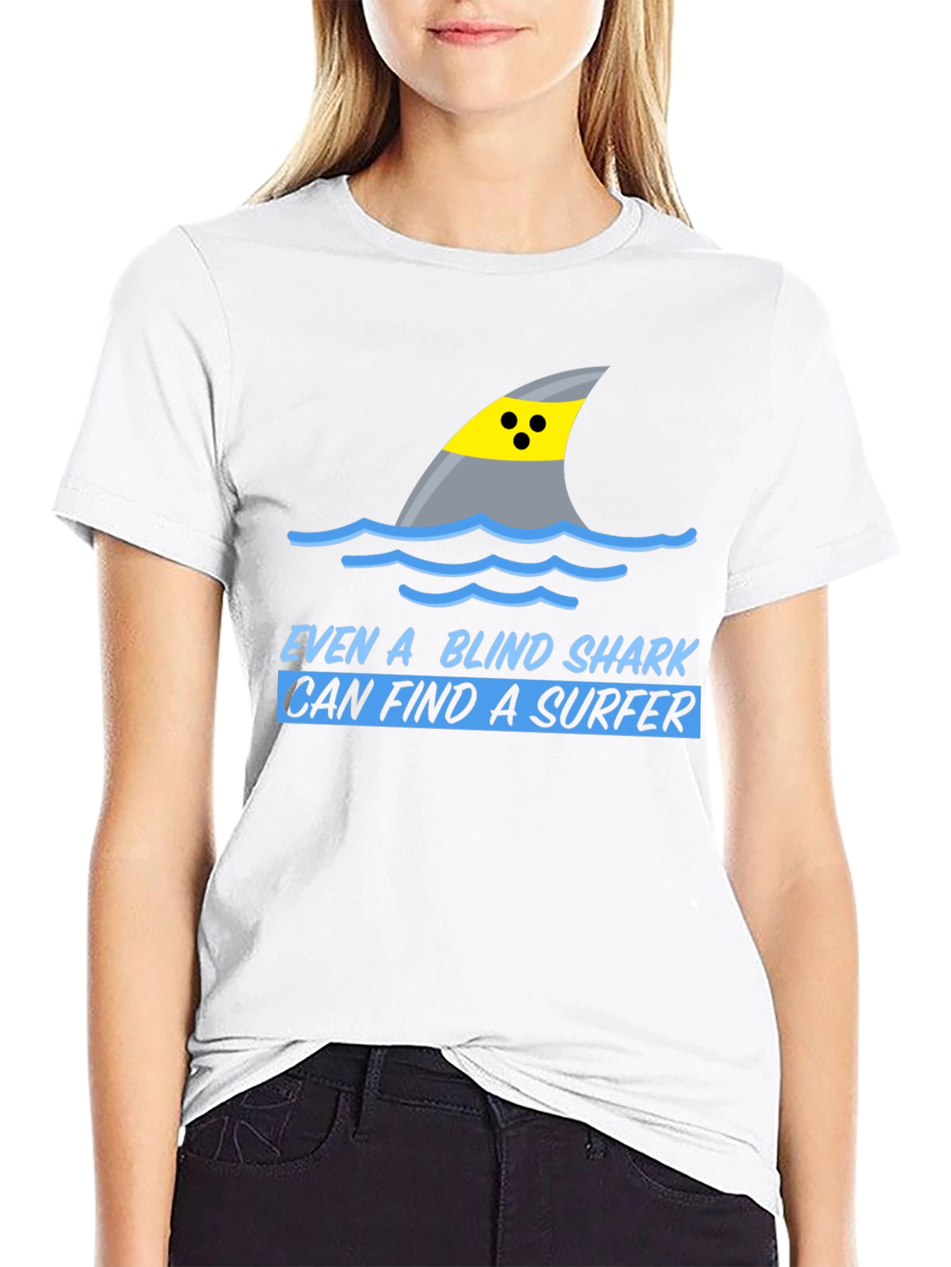 Blind Shark Surfer Humor Graphic T-Shirt