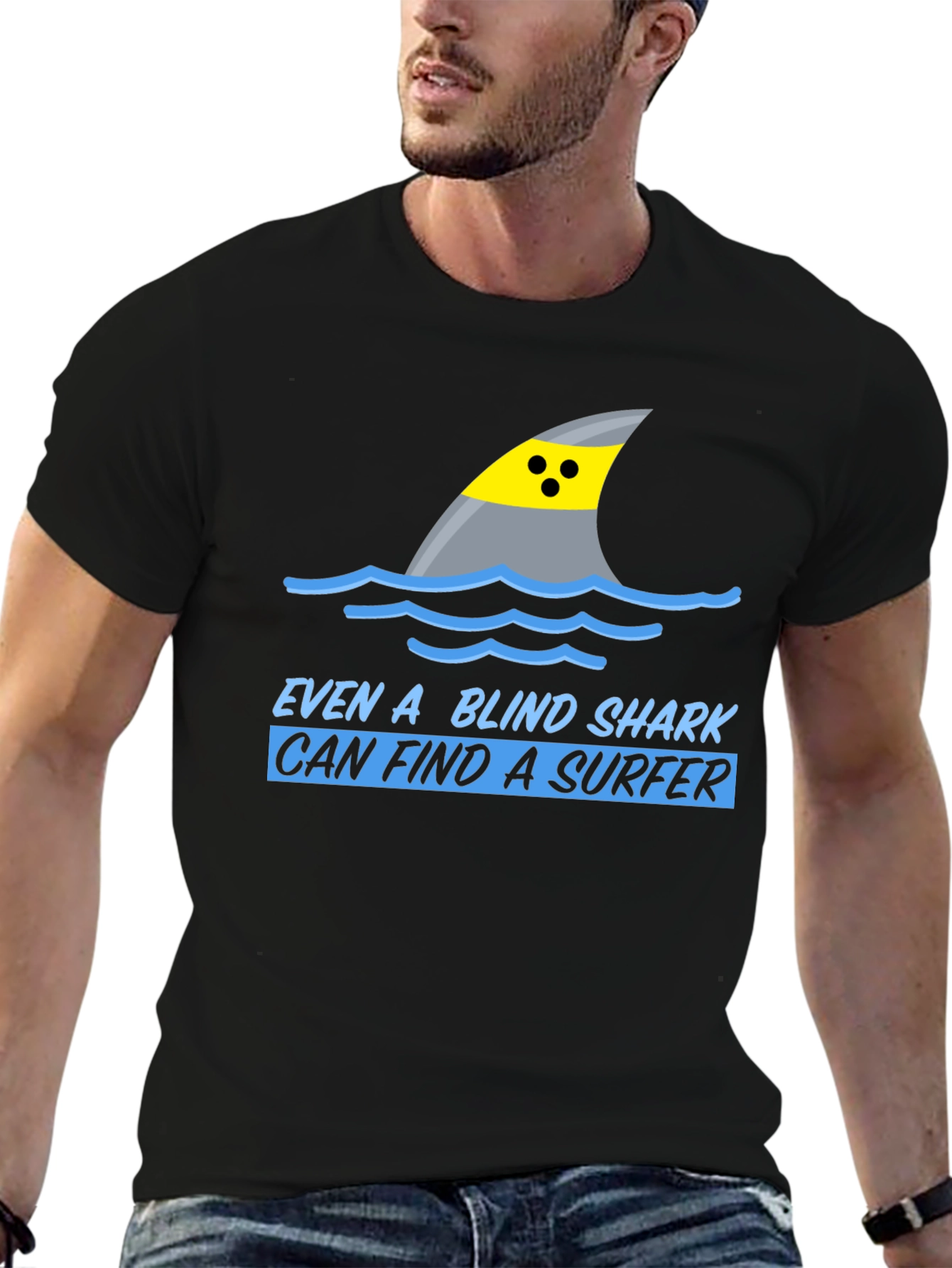 Blind Shark Surfer Humor Graphic T-Shirt