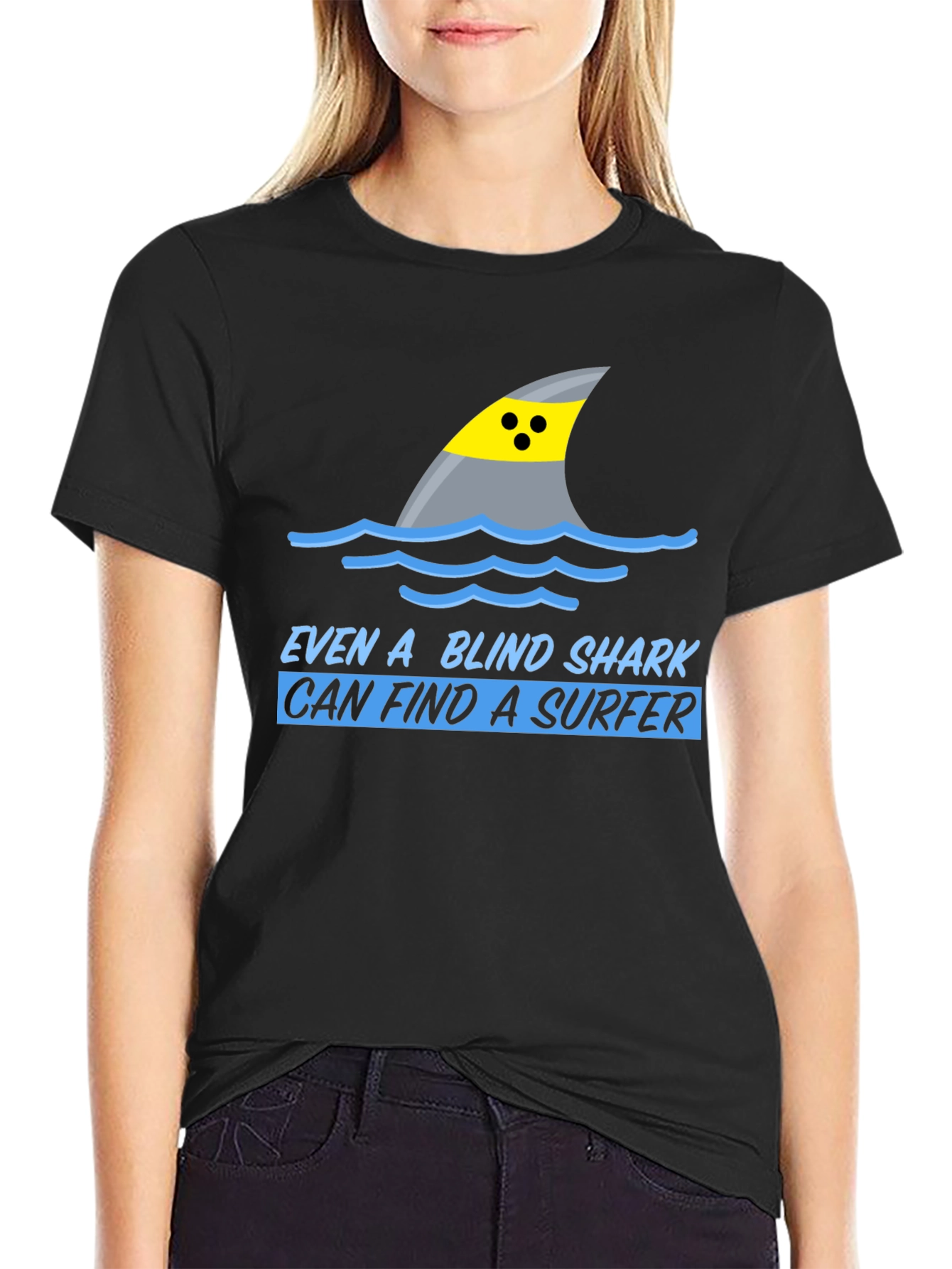 Blind Shark Surfer Humor Graphic T-Shirt