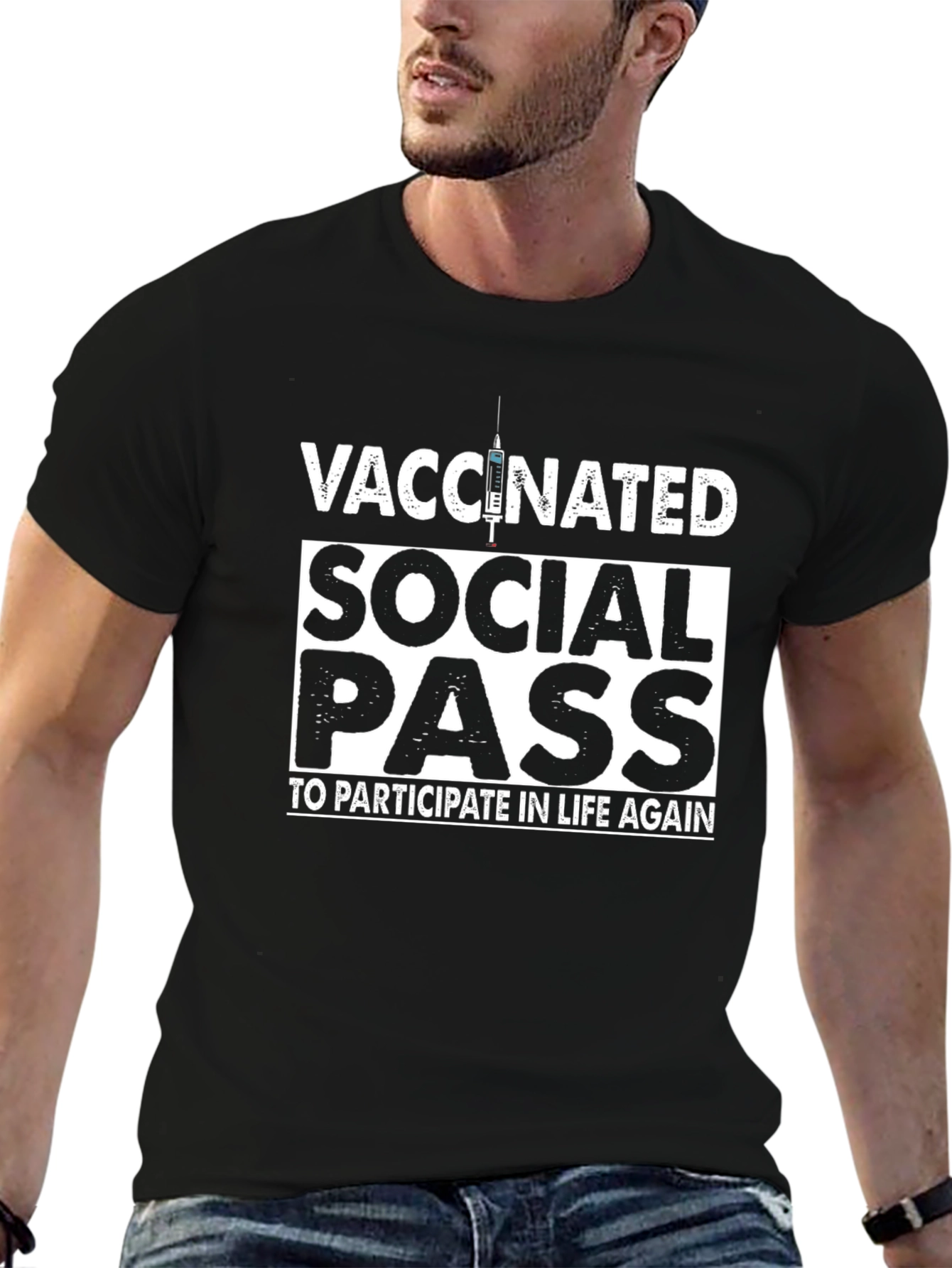 Vaccinated Social Pass Black T-Shirt