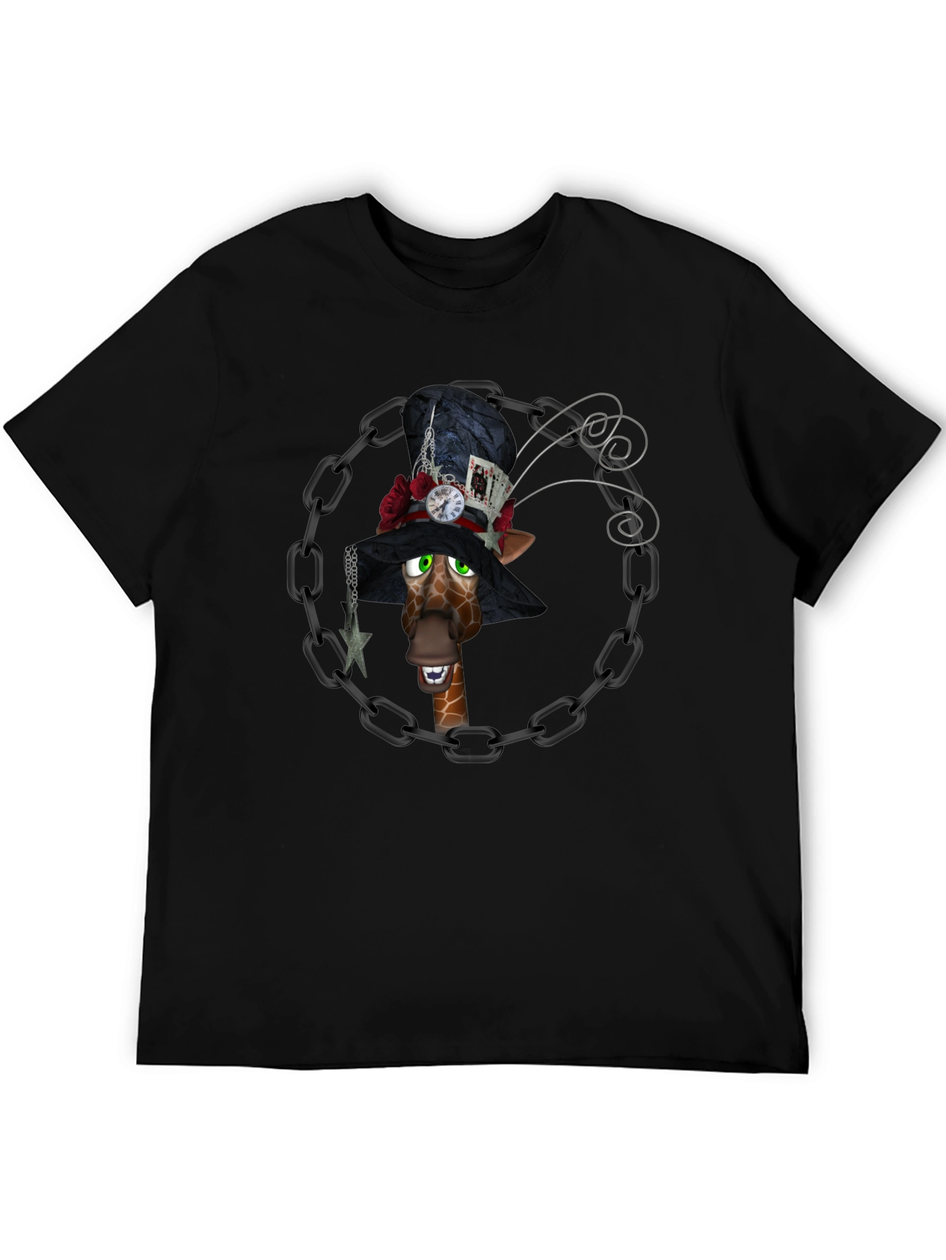 Giraffe Mad Hatter T-Shirt Black Cotton Tee