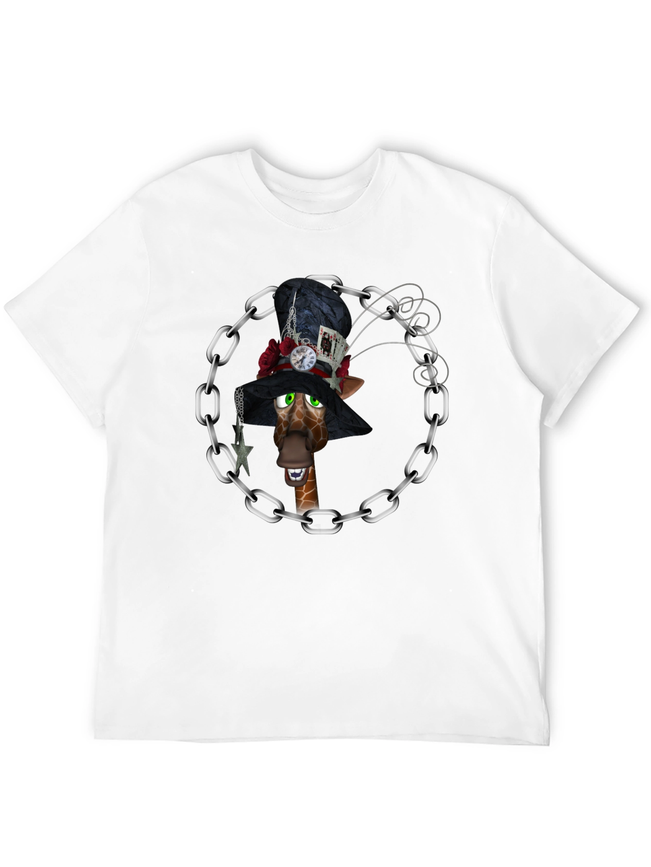 Giraffe Mad Hatter T-Shirt Black Cotton Tee