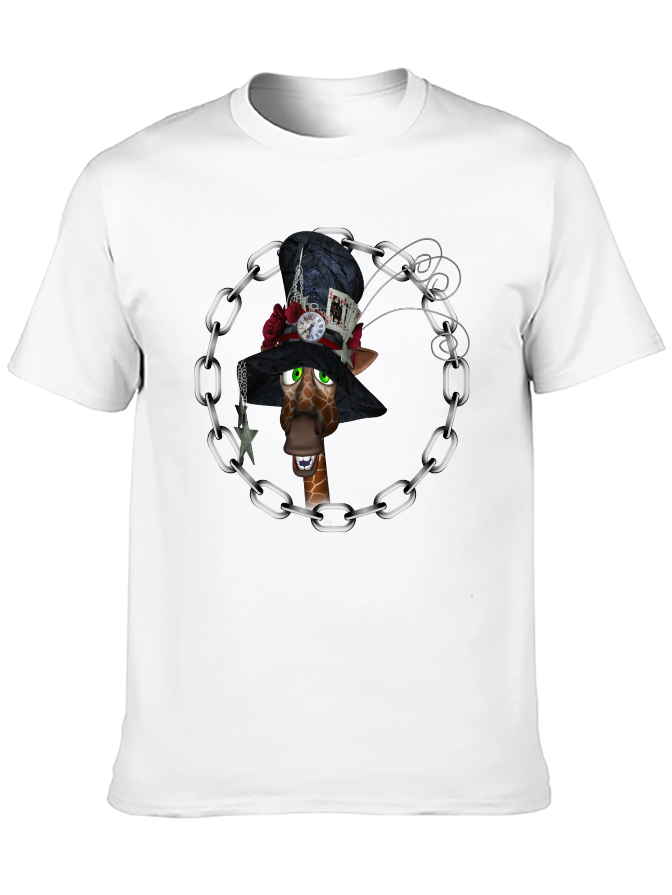 Giraffe Mad Hatter T-Shirt Black Cotton Tee