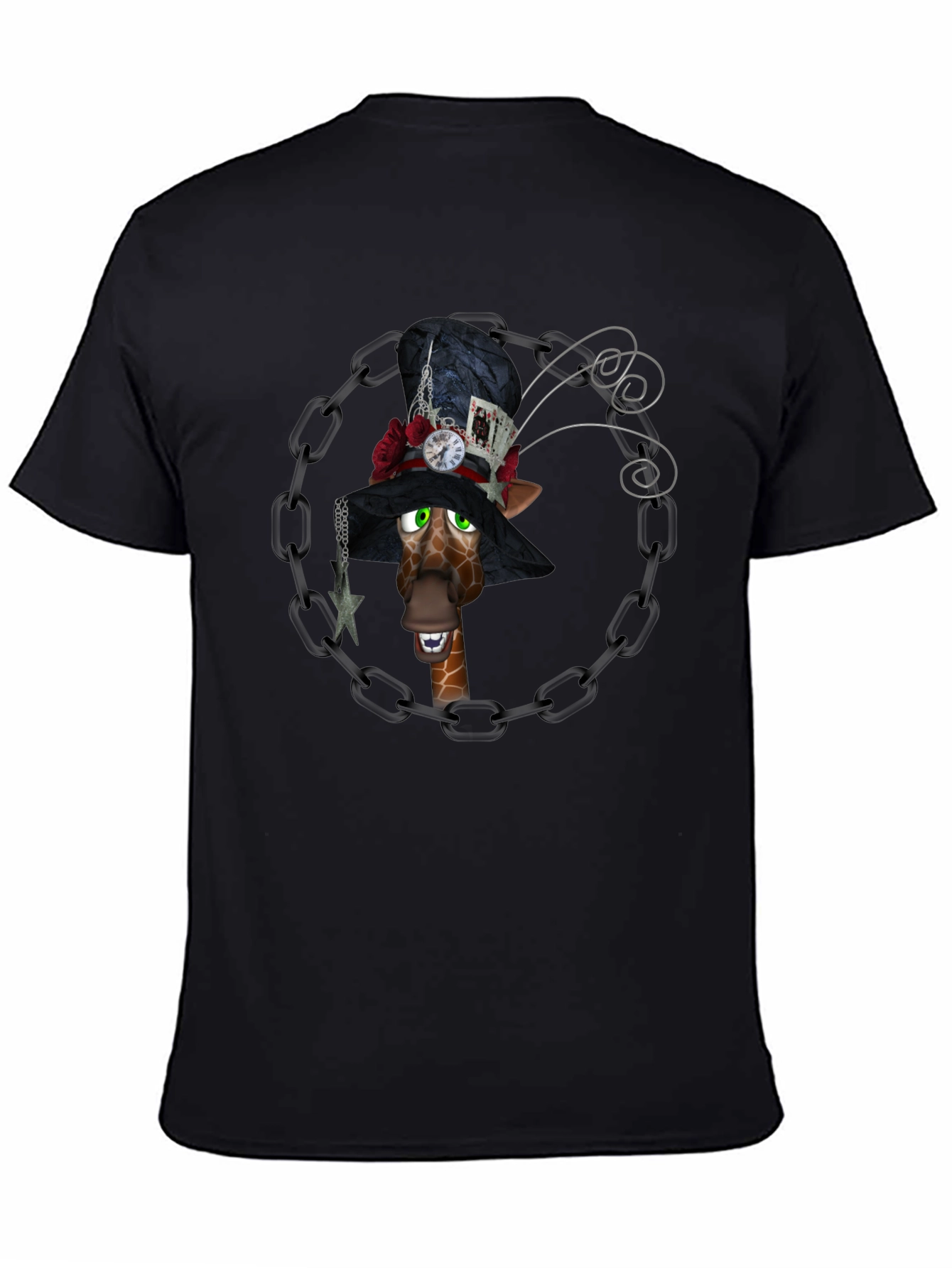 Giraffe Mad Hatter T-Shirt Black Cotton Tee