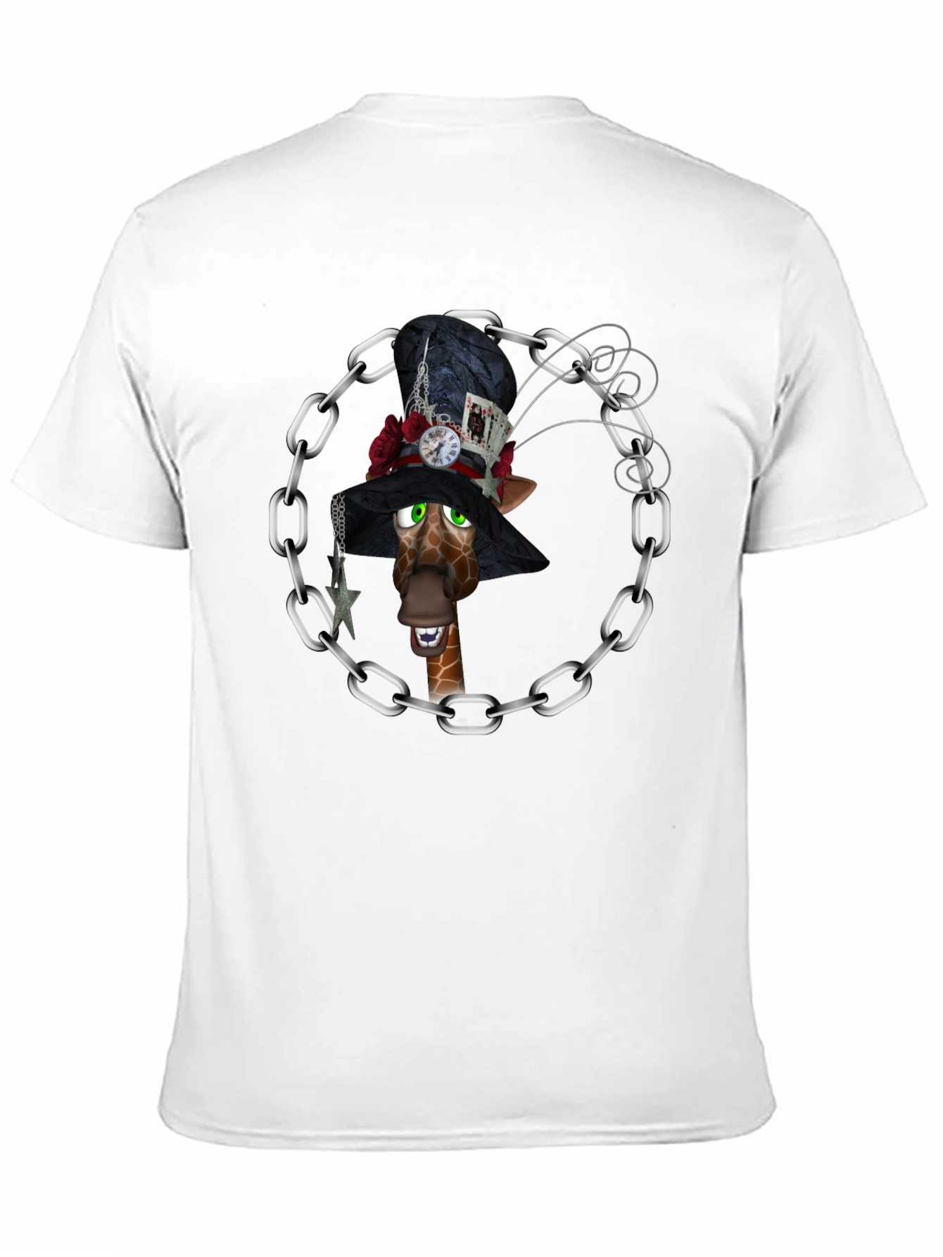 Giraffe Mad Hatter T-Shirt Black Cotton Tee