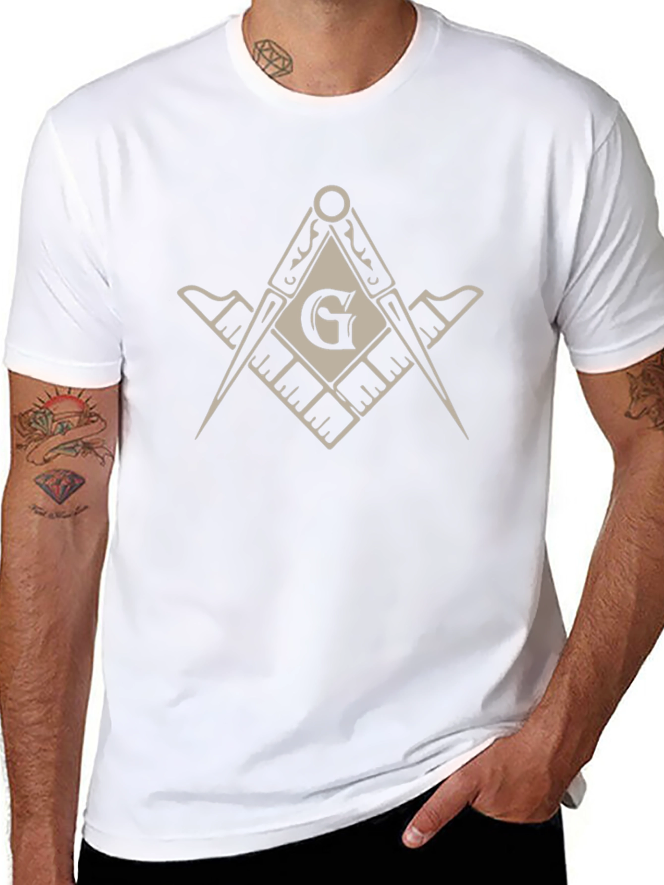 Masonic Square & Compasses Graphic Tee - Black Cotton