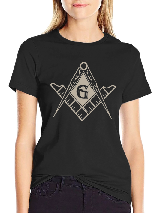 Masonic Square & Compasses Graphic Tee - Black Cotton