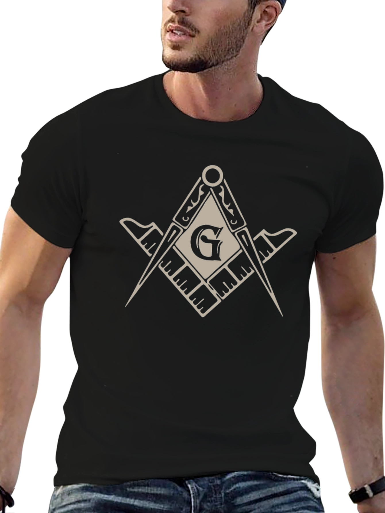 Masonic Square & Compasses Graphic Tee - Black Cotton