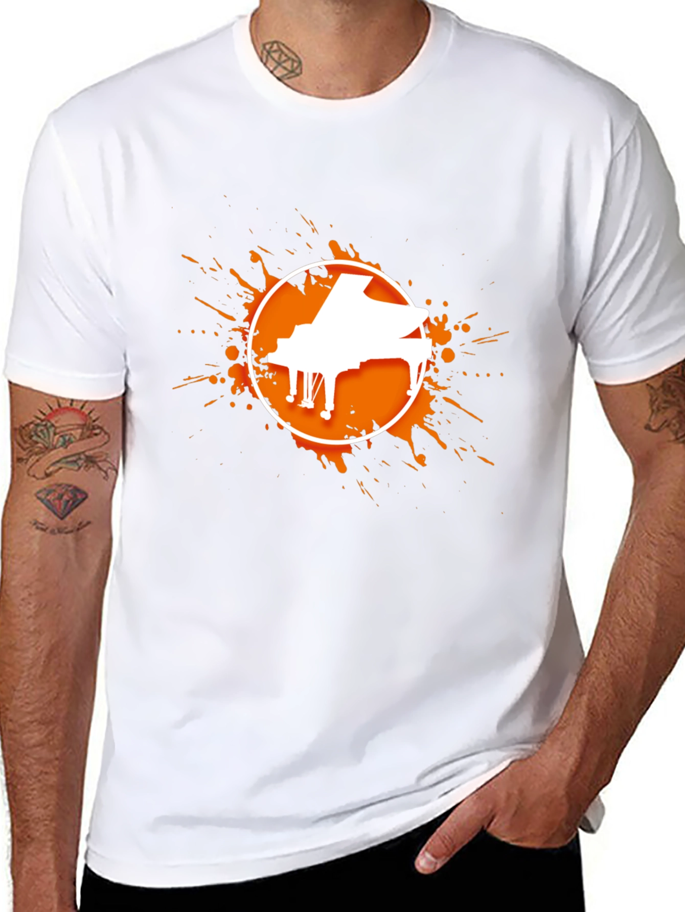 Piano Splatter Graphic Tee - Black Cotton Casual Shirt