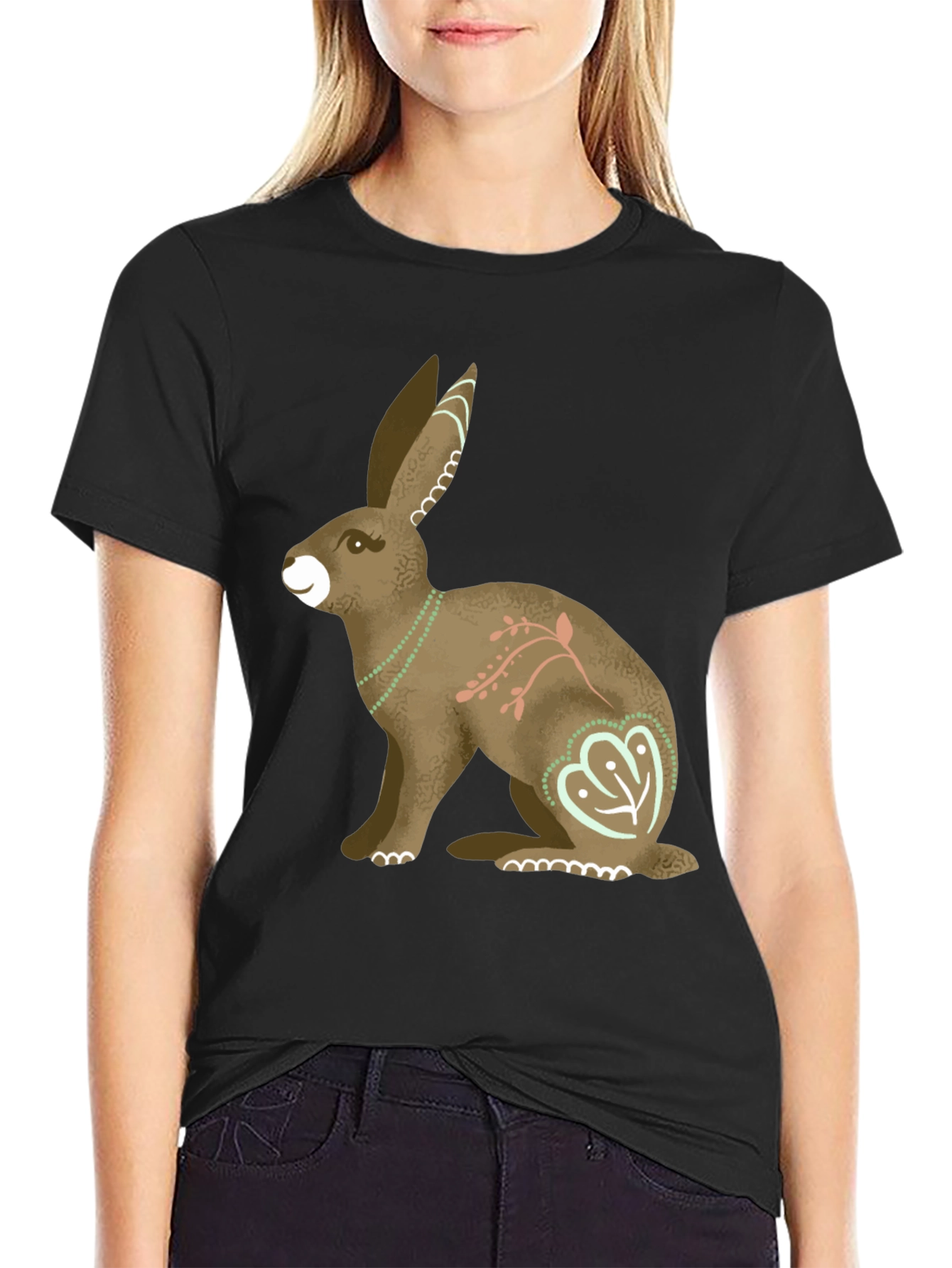 Hare Graphic Print Mens T-Shirt - Black