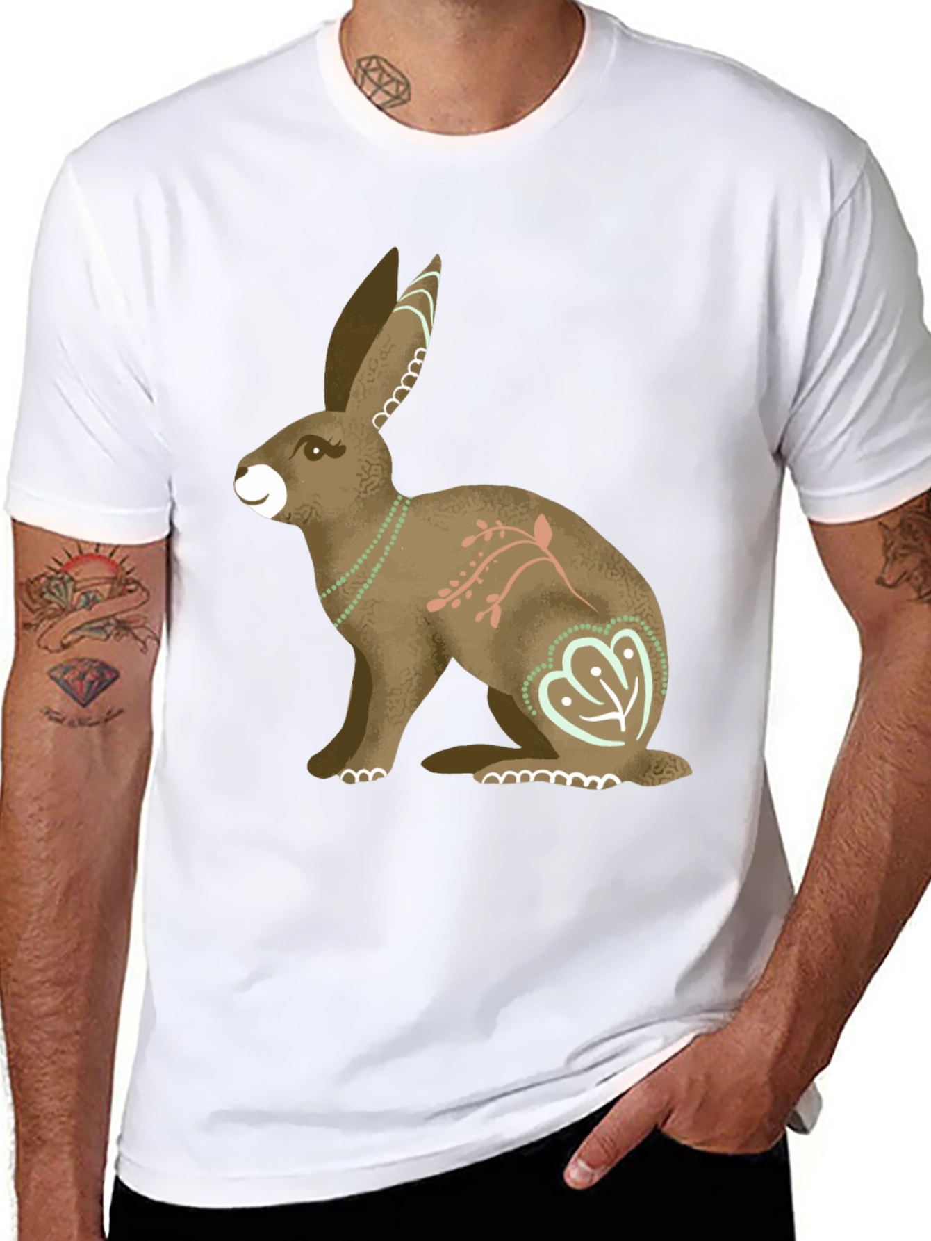 Hare Graphic Print Mens T-Shirt - Black