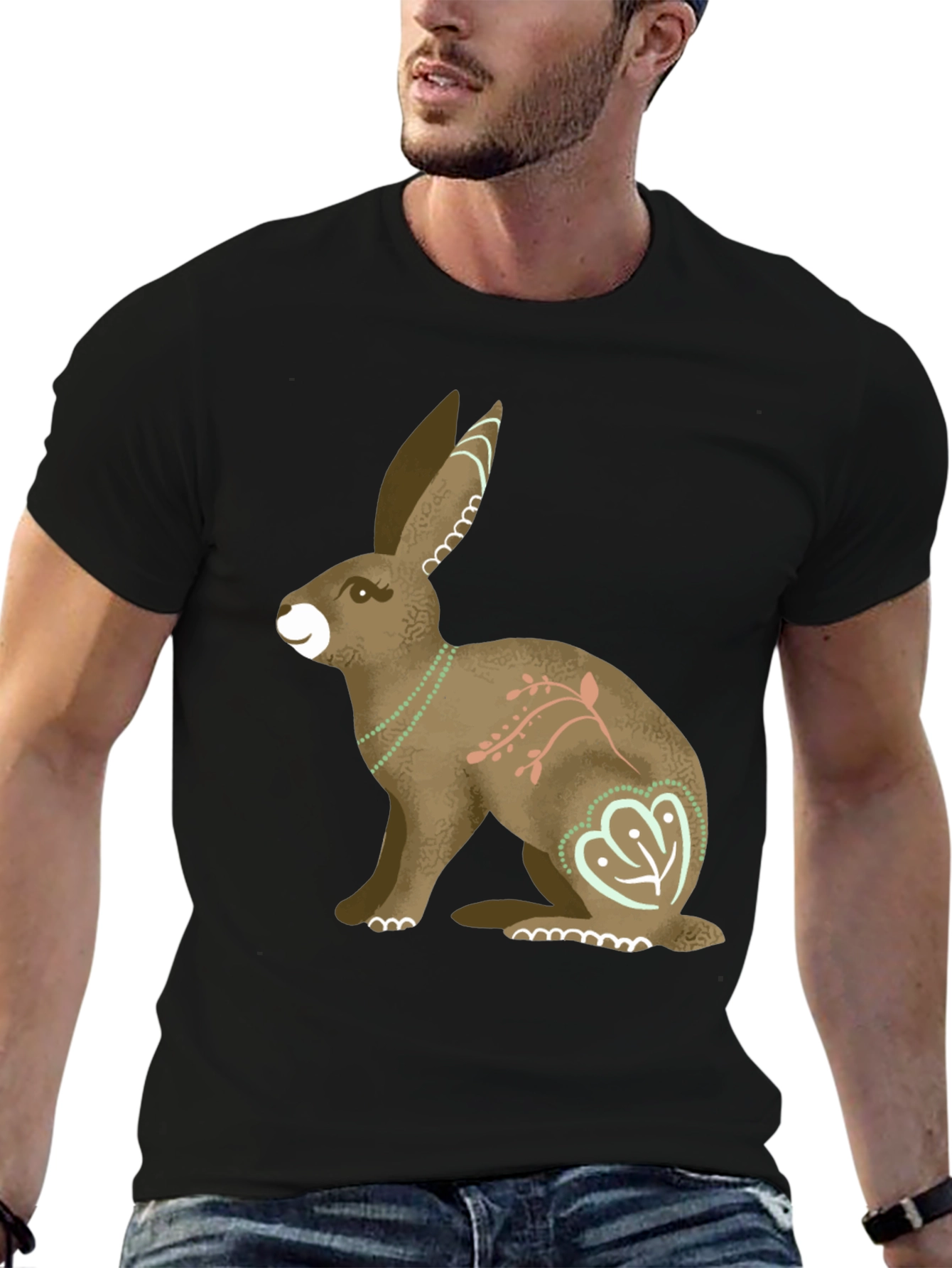 Hare Graphic Print Mens T-Shirt - Black