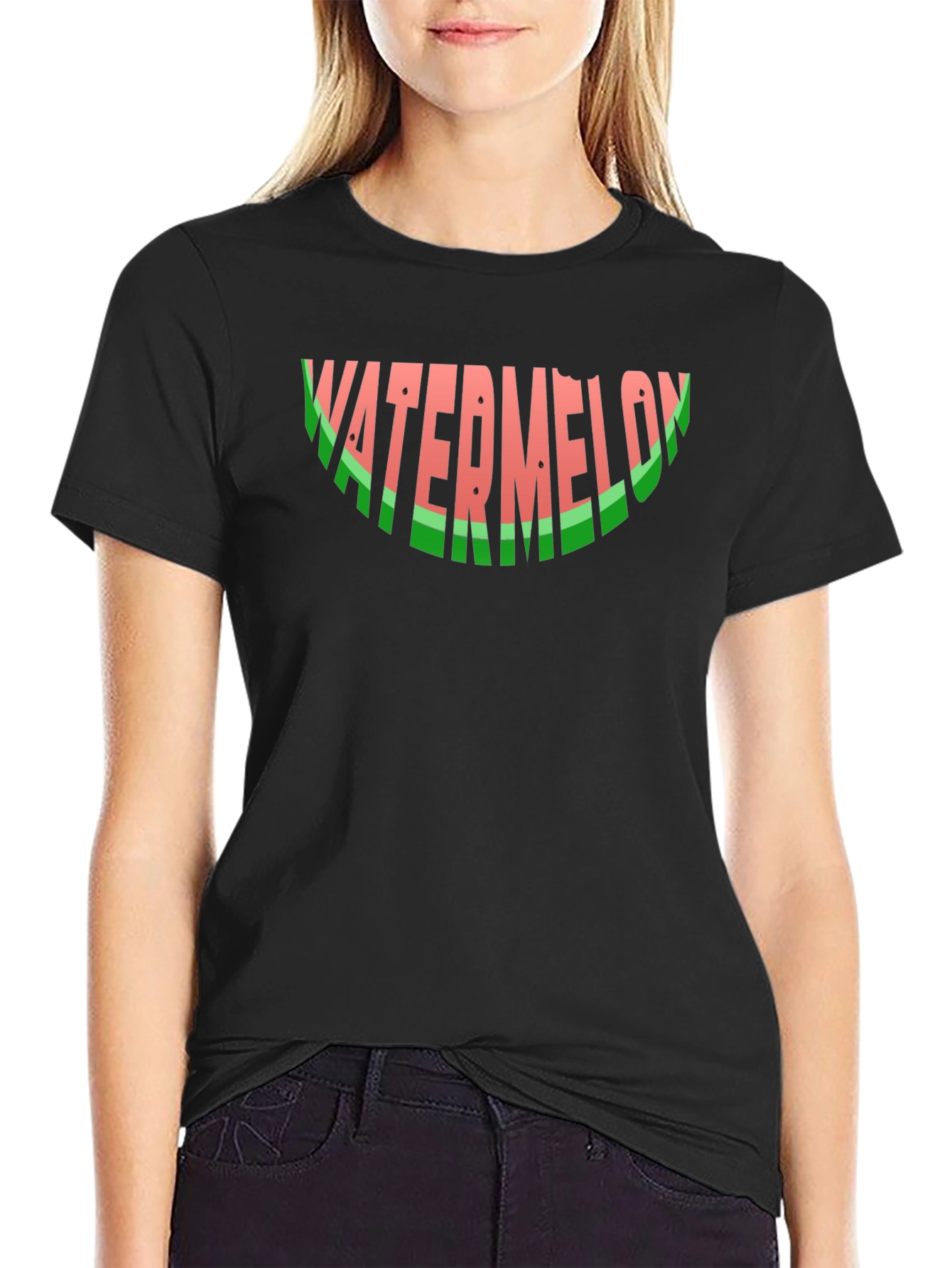 Watermelon Word Art Black Graphic T-Shirt