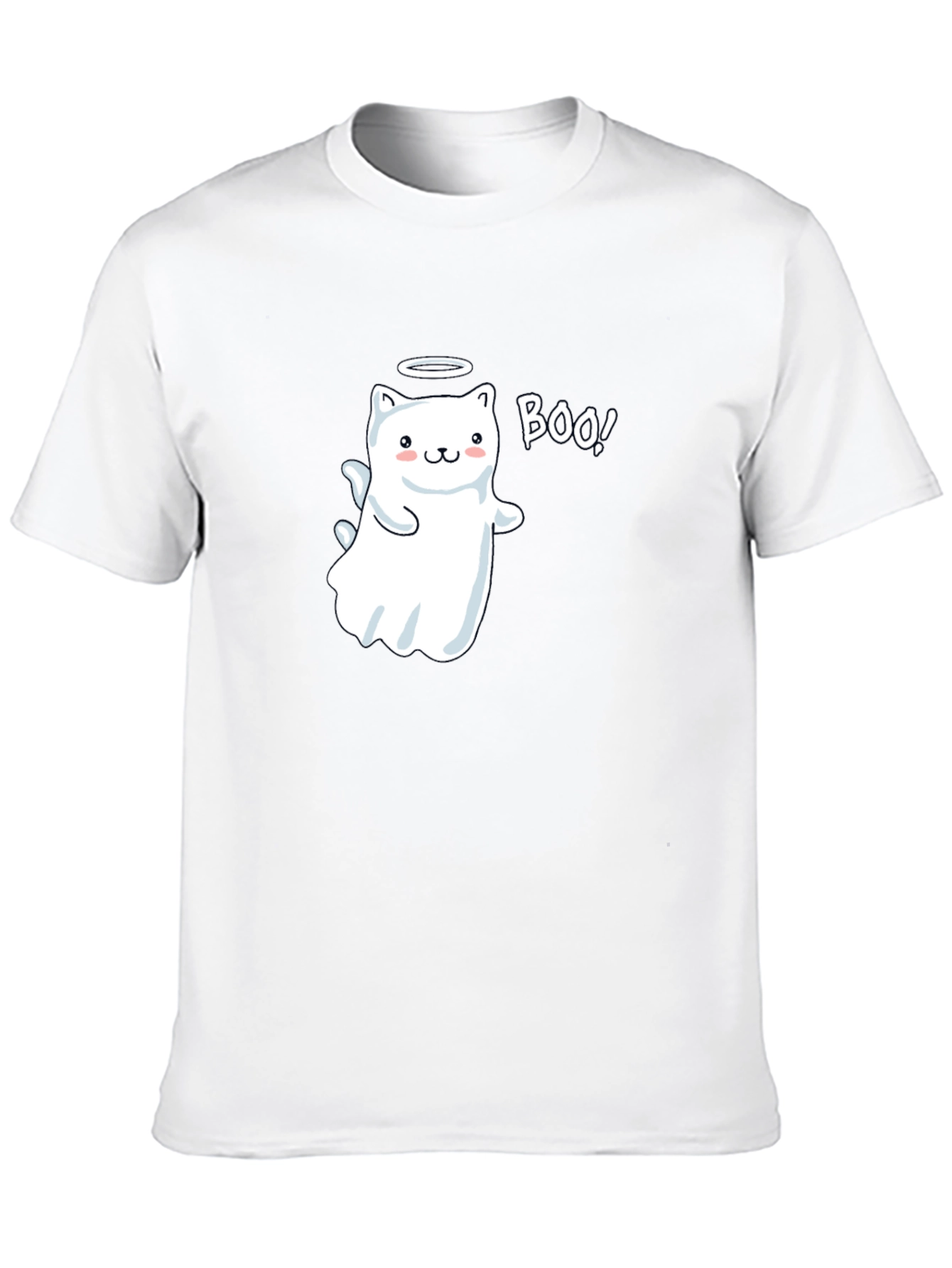 Cute Ghost Cat Boo! Black T-Shirt