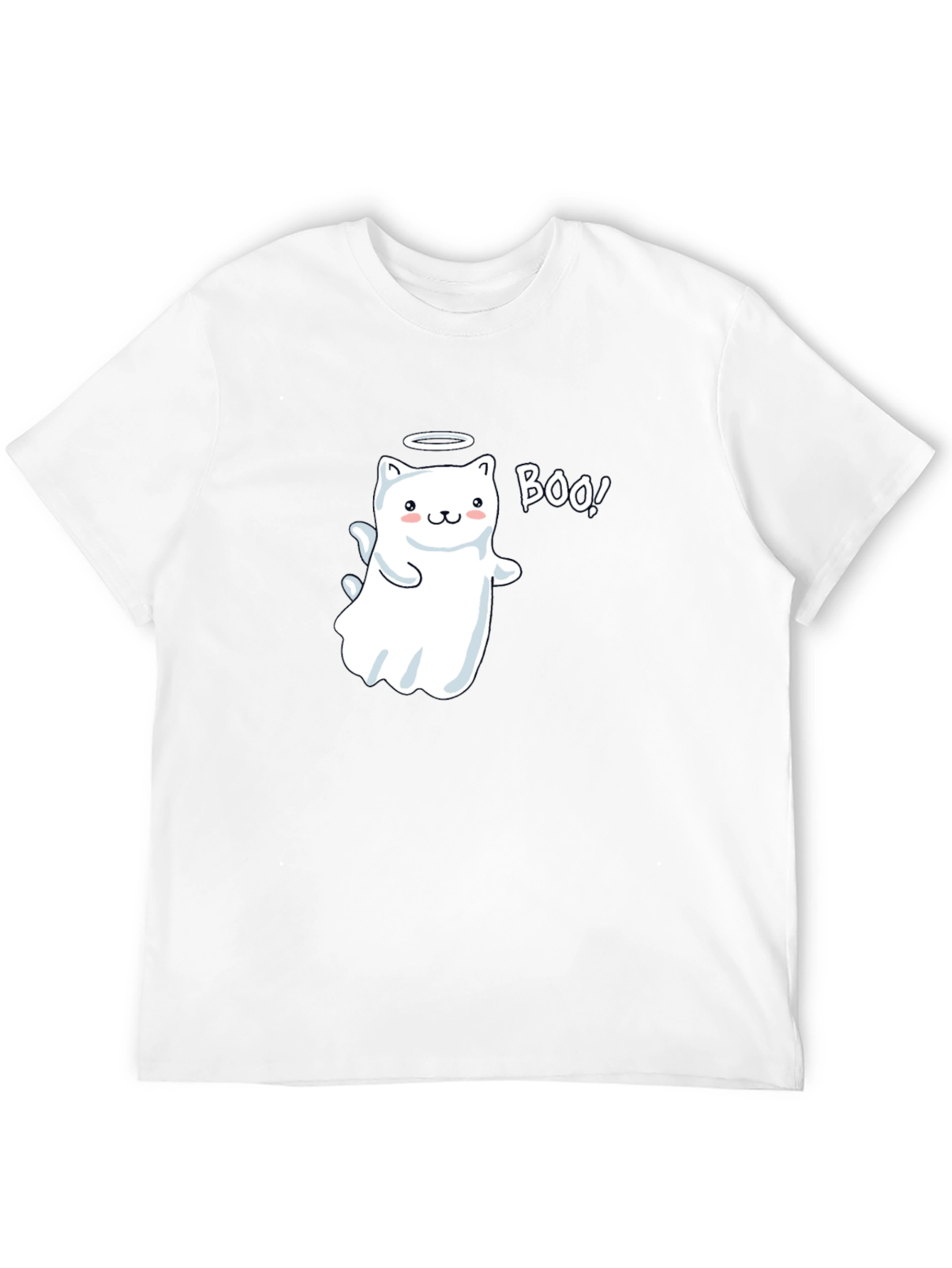 Cute Ghost Cat Boo! Black T-Shirt