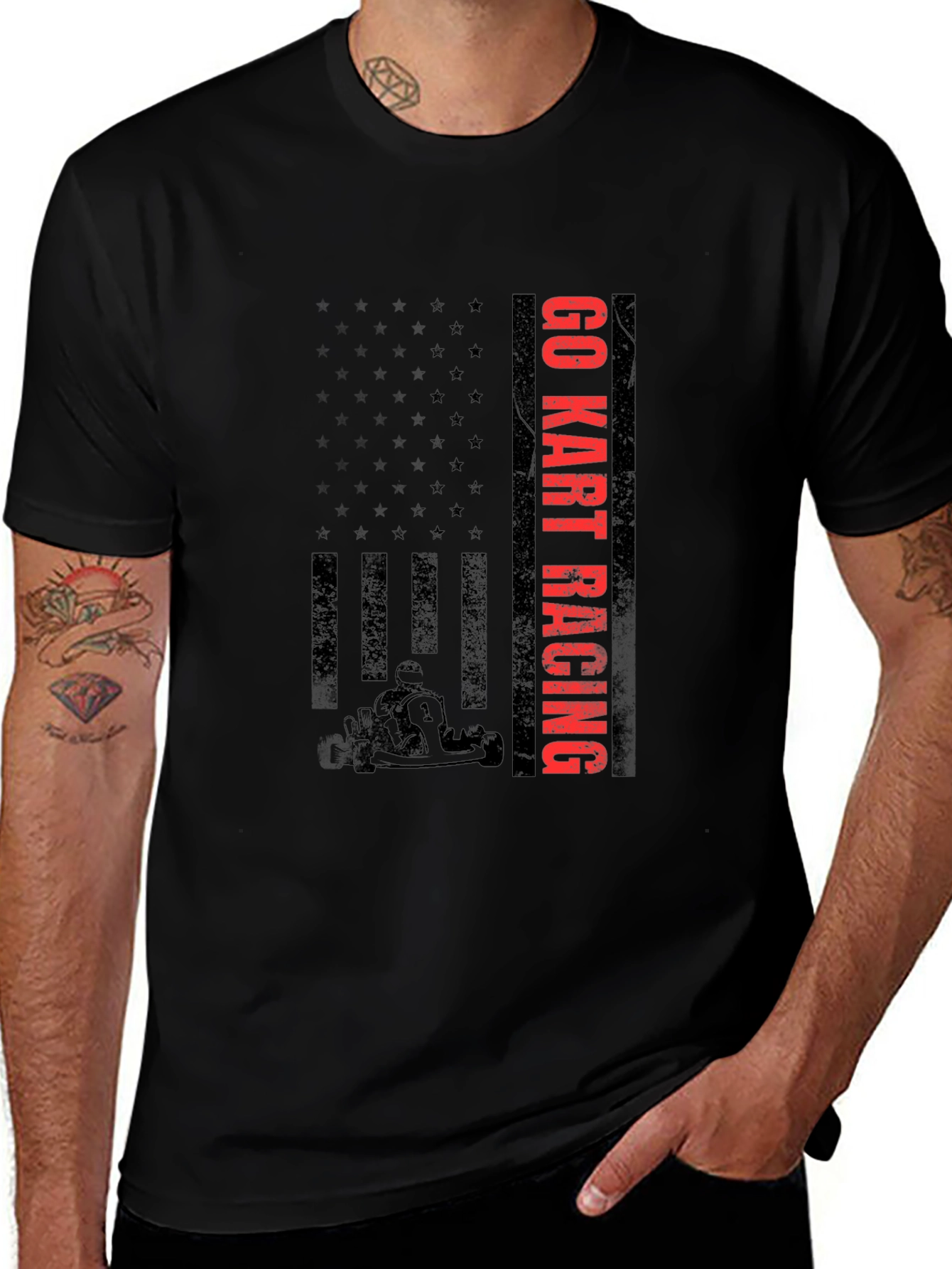 Go Kart Racing T-Shirt - American Flag Design