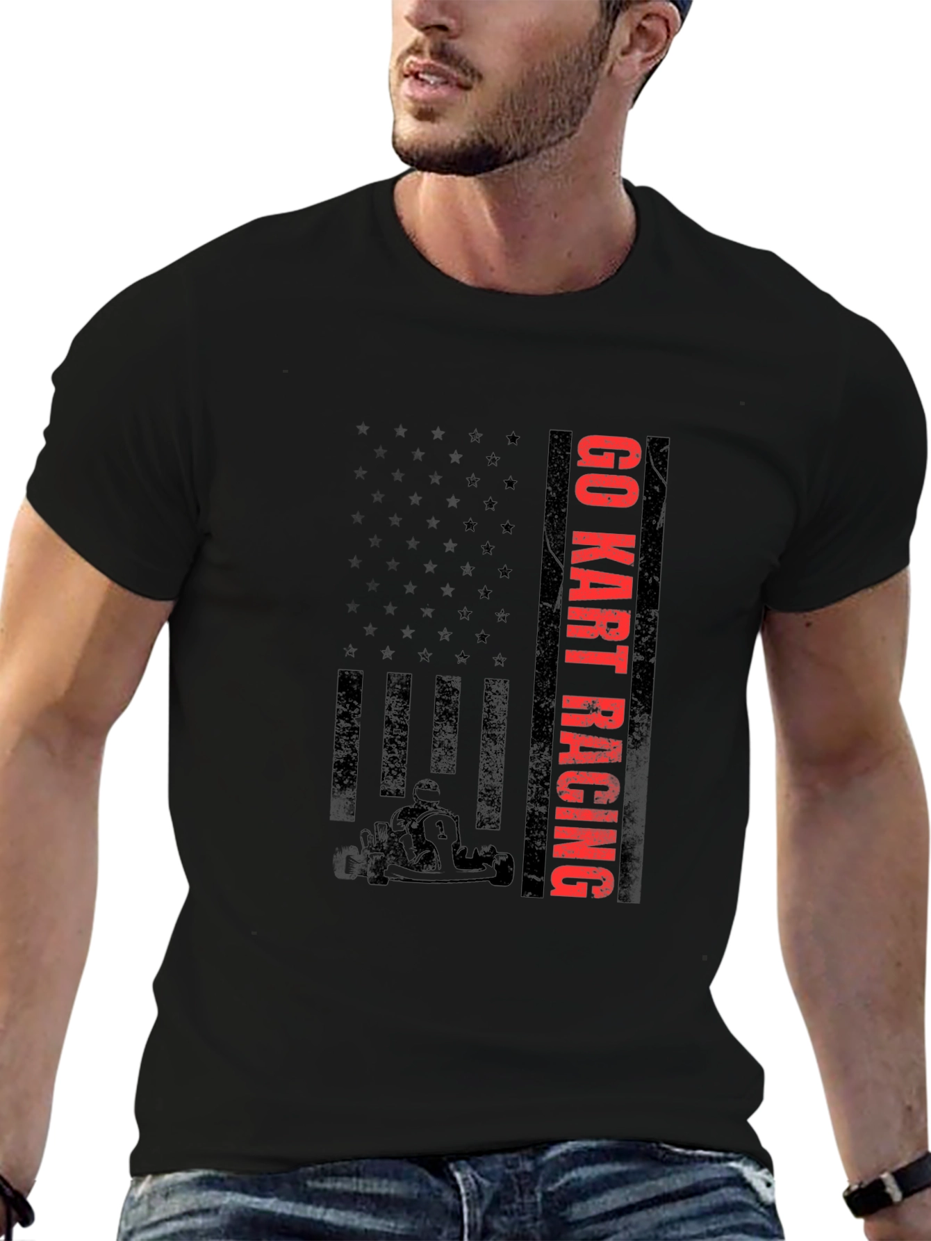 Go Kart Racing T-Shirt - American Flag Design