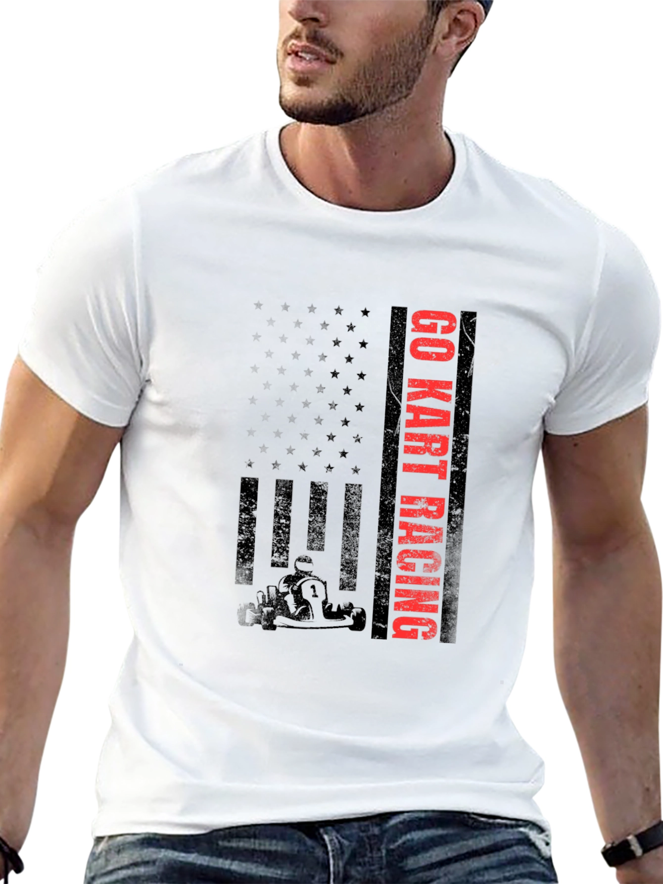 Go Kart Racing T-Shirt - American Flag Design