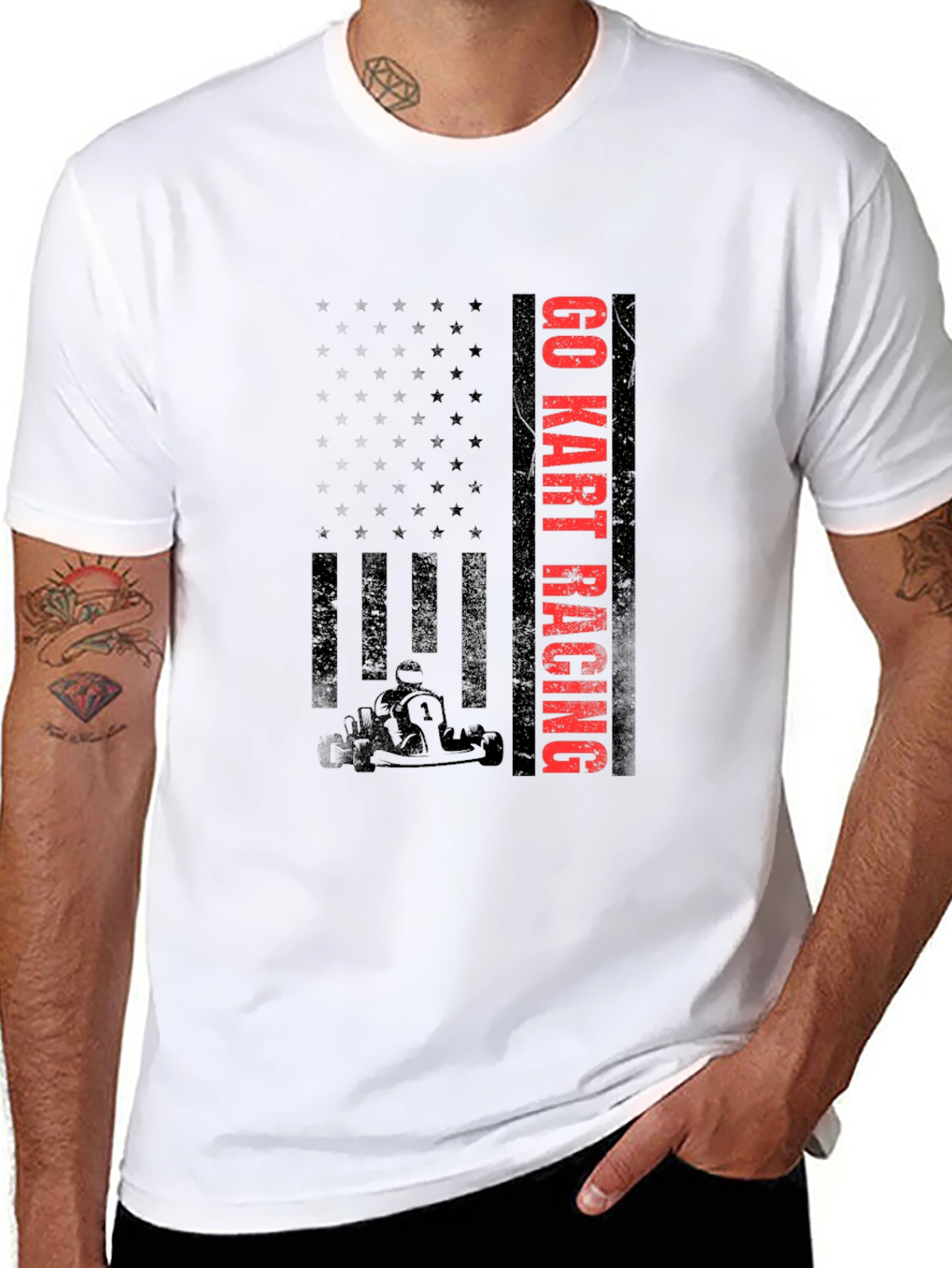 Go Kart Racing T-Shirt - American Flag Design