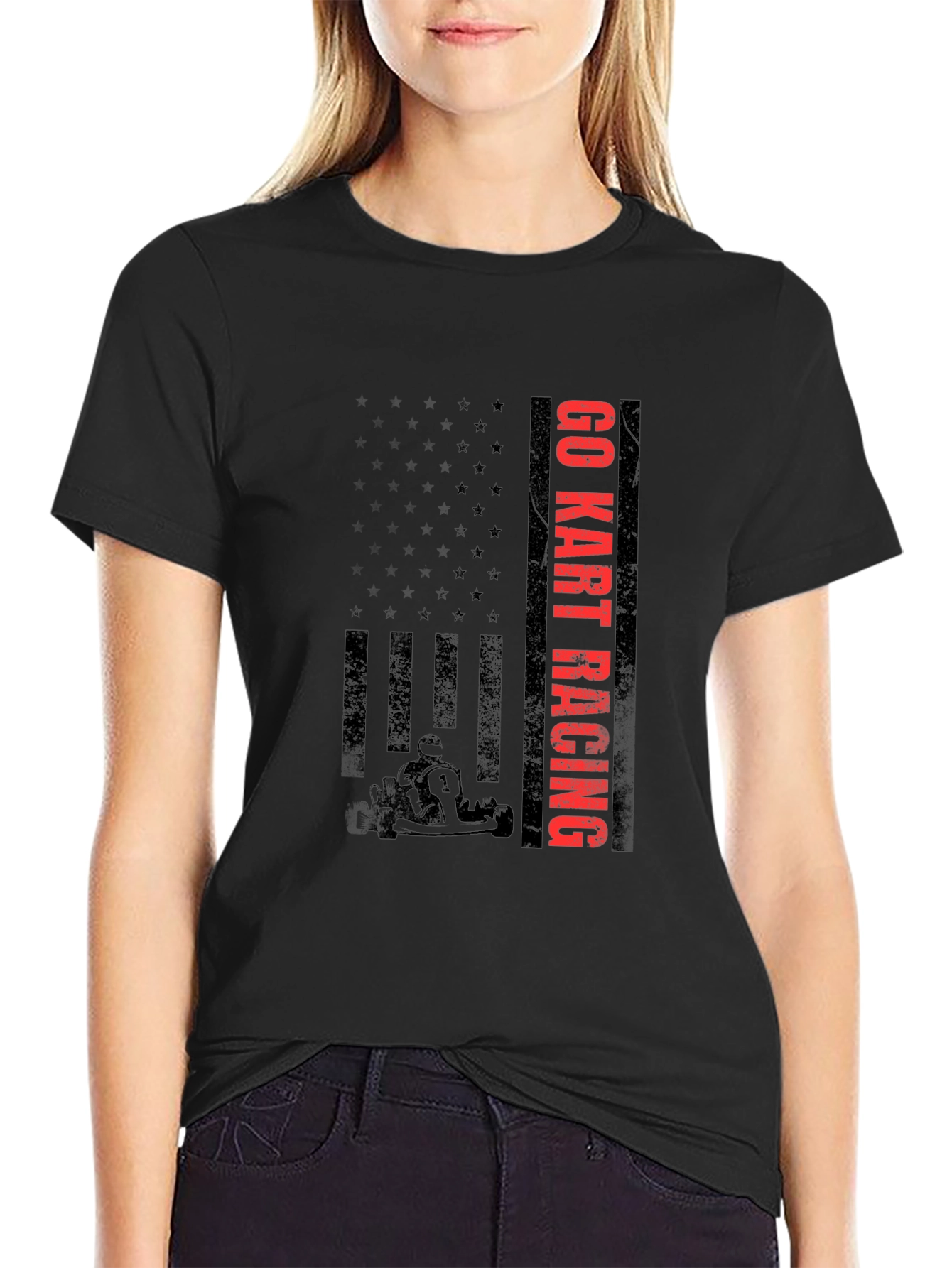 Go Kart Racing T-Shirt - American Flag Design