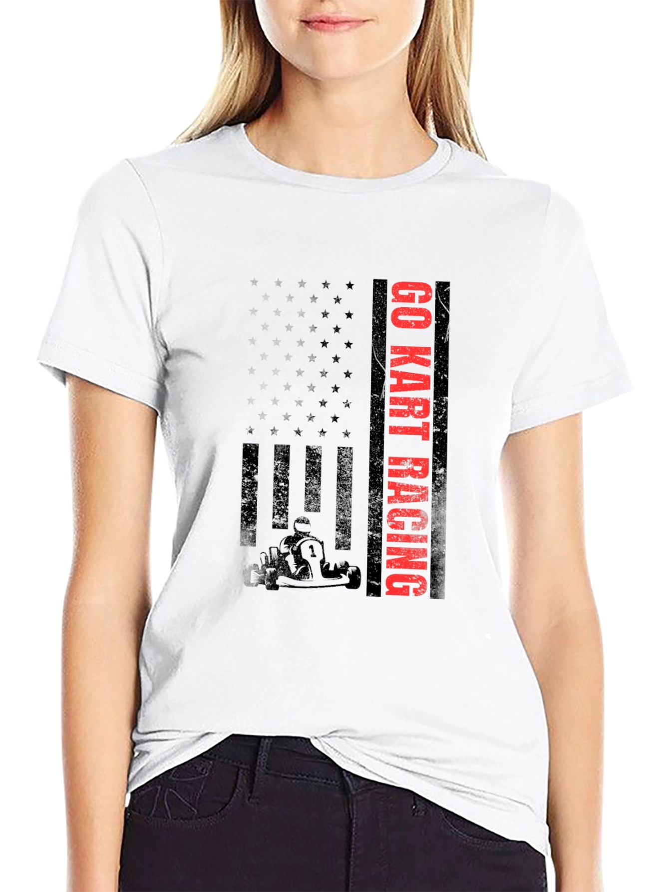 Go Kart Racing T-Shirt - American Flag Design
