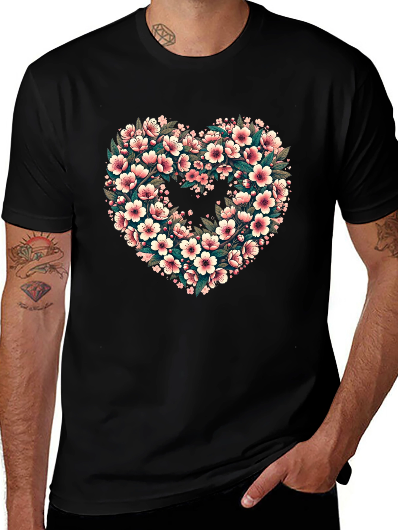 Floral Heart Tee - Black Graphic T-Shirt