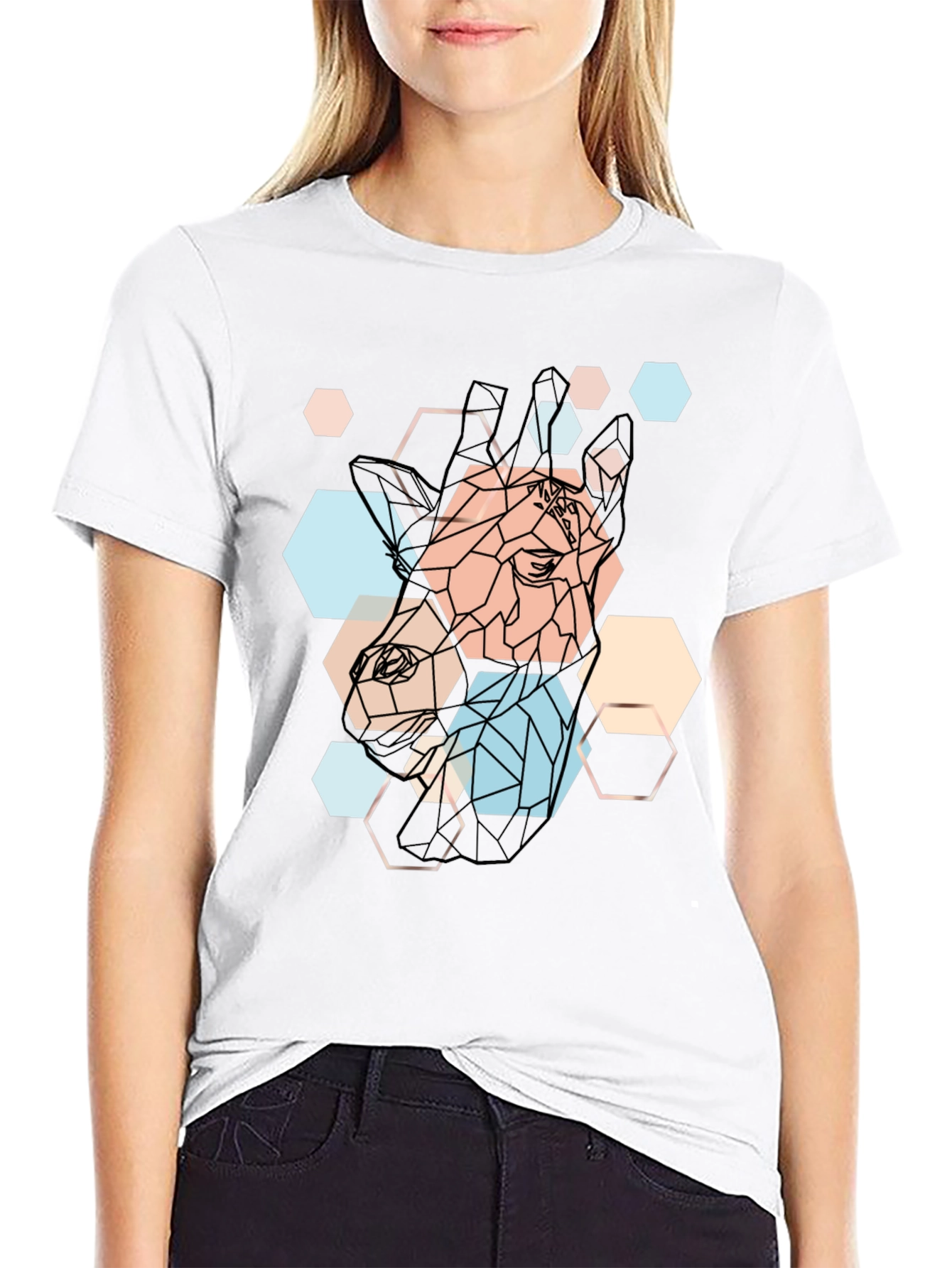 Geometric Giraffe Print Black T-Shirt
