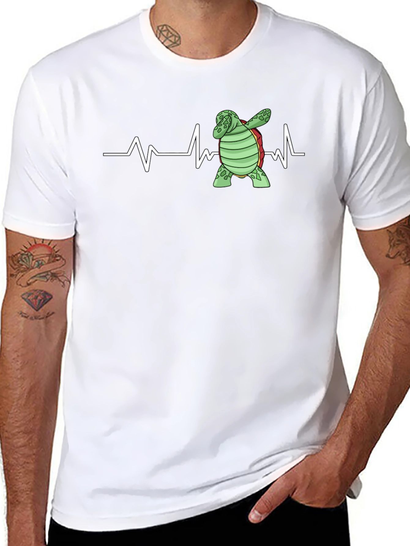 Dabbing Turtle Heartbeat T-Shirt - Black