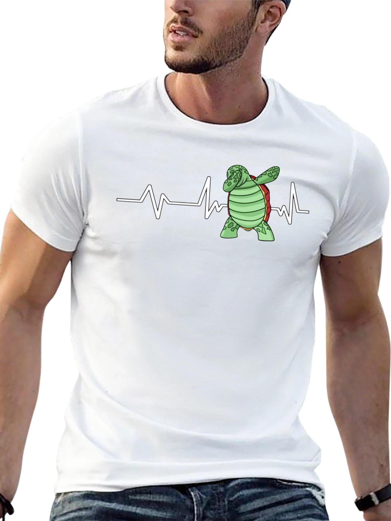 Dabbing Turtle Heartbeat T-Shirt - Black