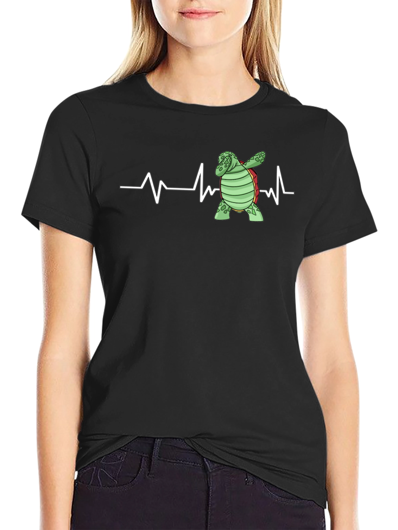 Dabbing Turtle Heartbeat T-Shirt - Black